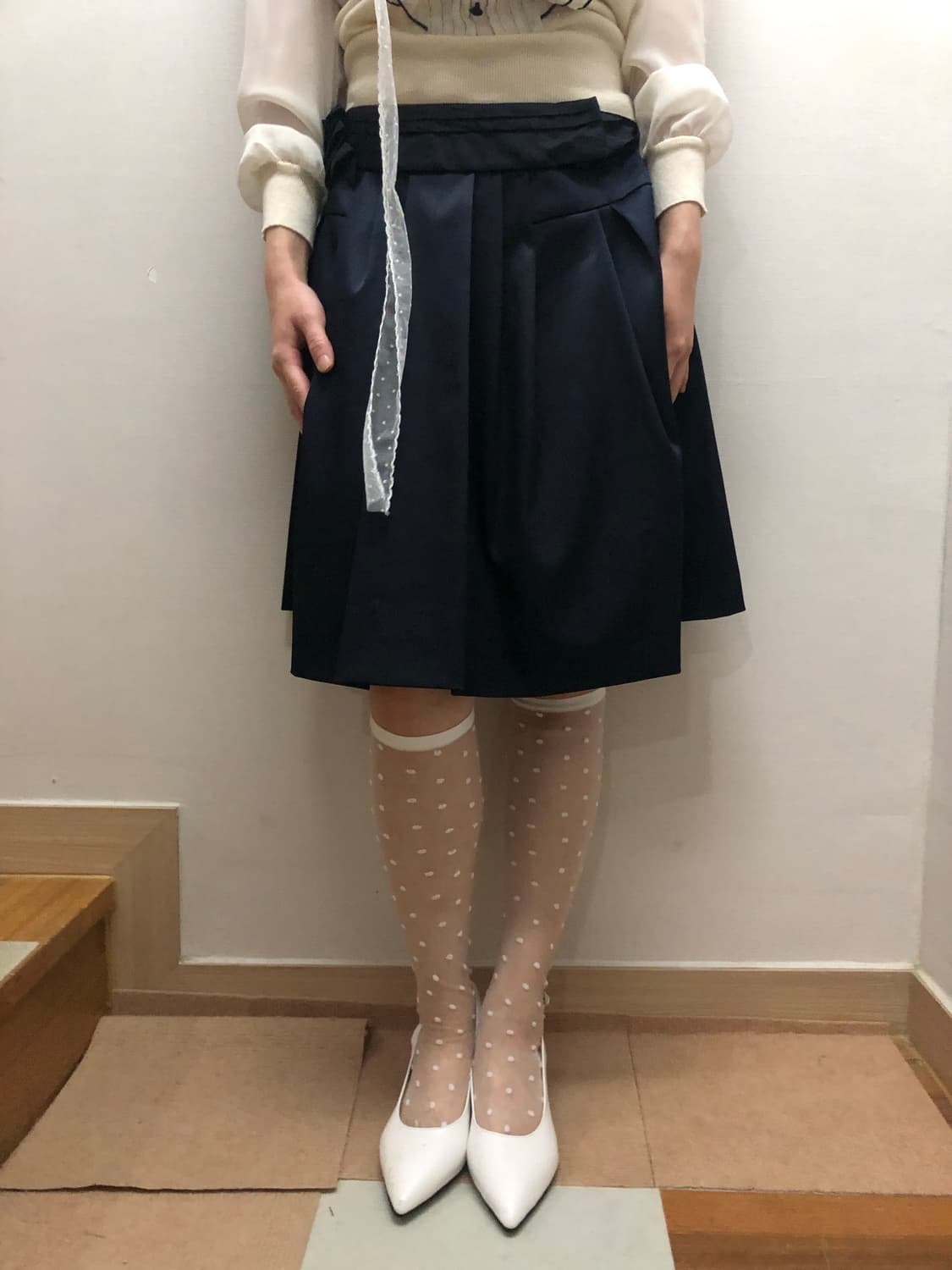 빈티지 네이비 리본 새틴 스커트 상품이미지2