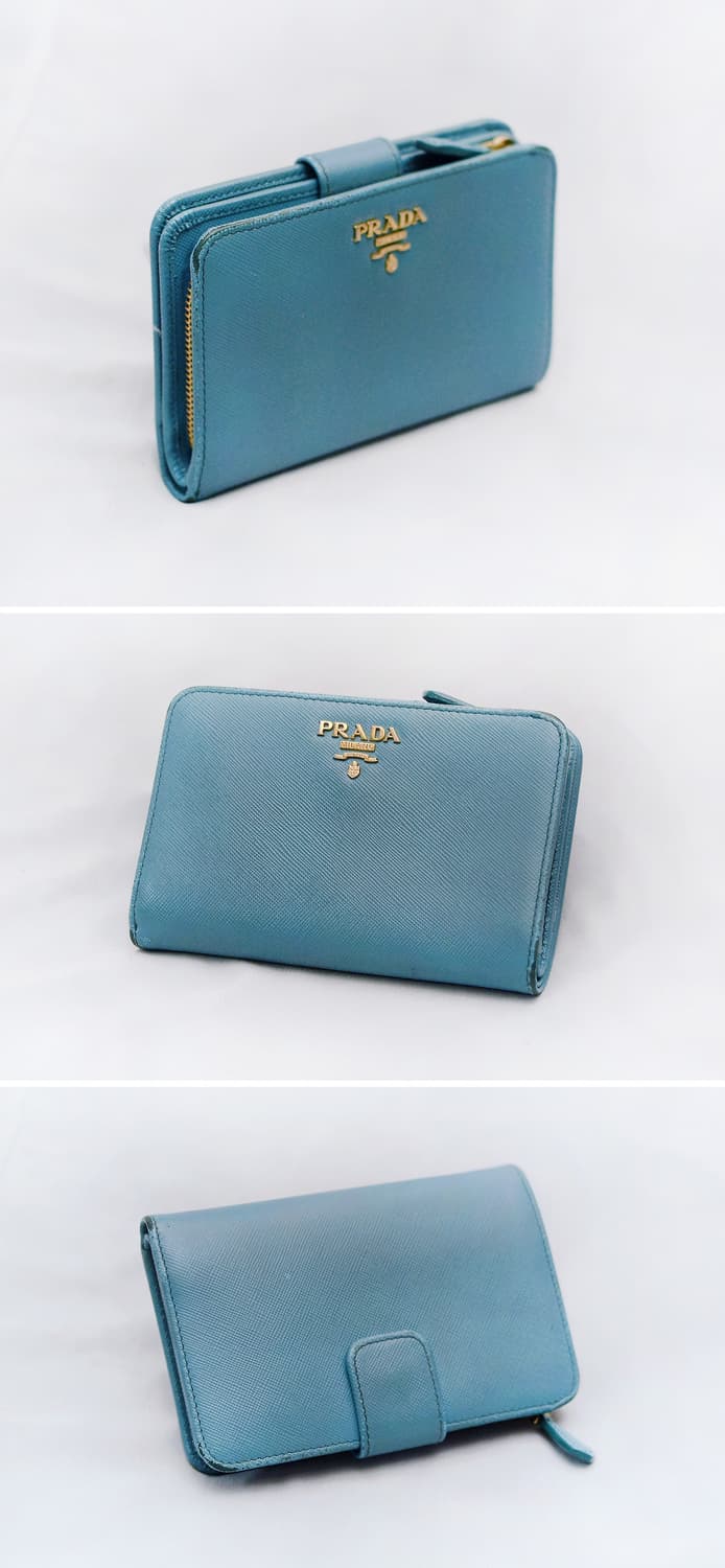 프라다 사피아노 메탈 로고 지퍼포켓 중지갑 (에메랄드 블루) 상품이미지3