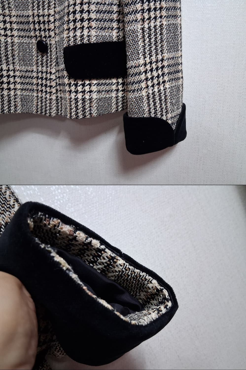 일본구제 LAPINE BLANCHE 벨벳배색버턴 금사체크 모직 상하투피스 상품이미지5