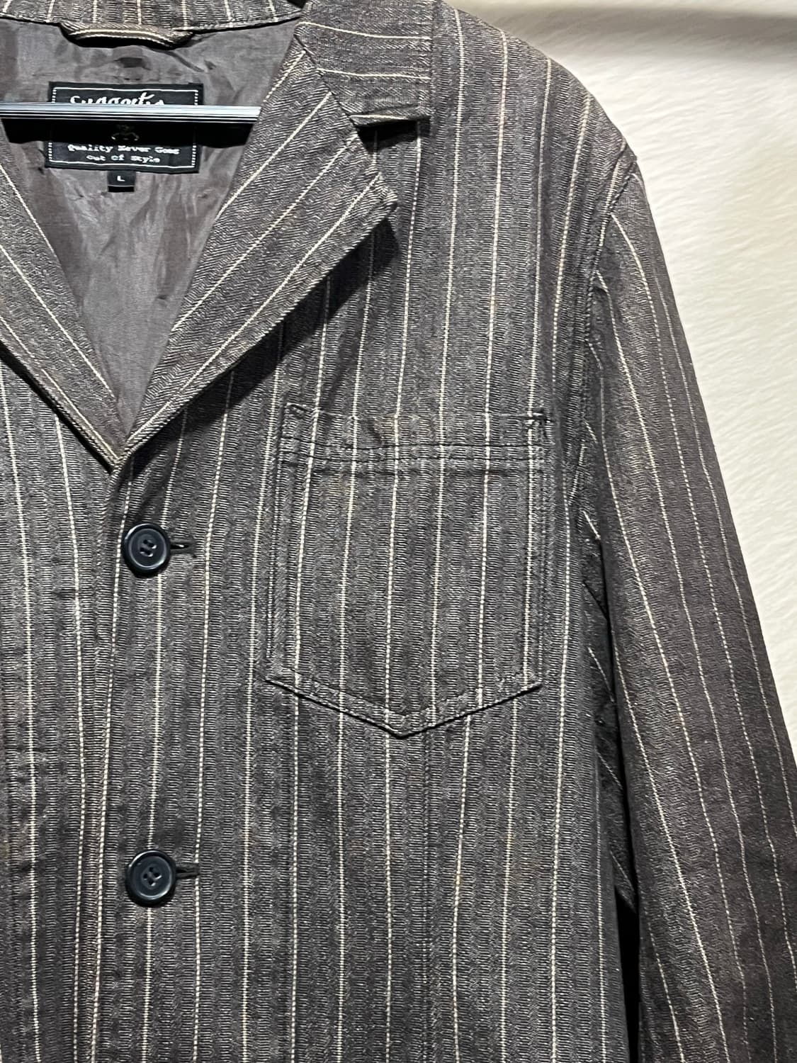 브라운 스트라이프 오버핏 자켓 상품이미지4