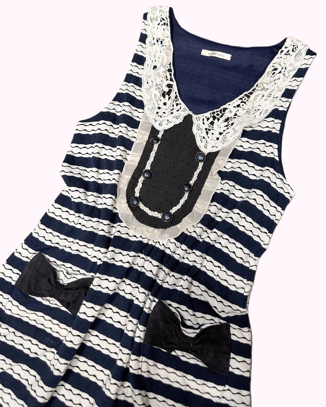 lace stripe ribbon dress 상품이미지2