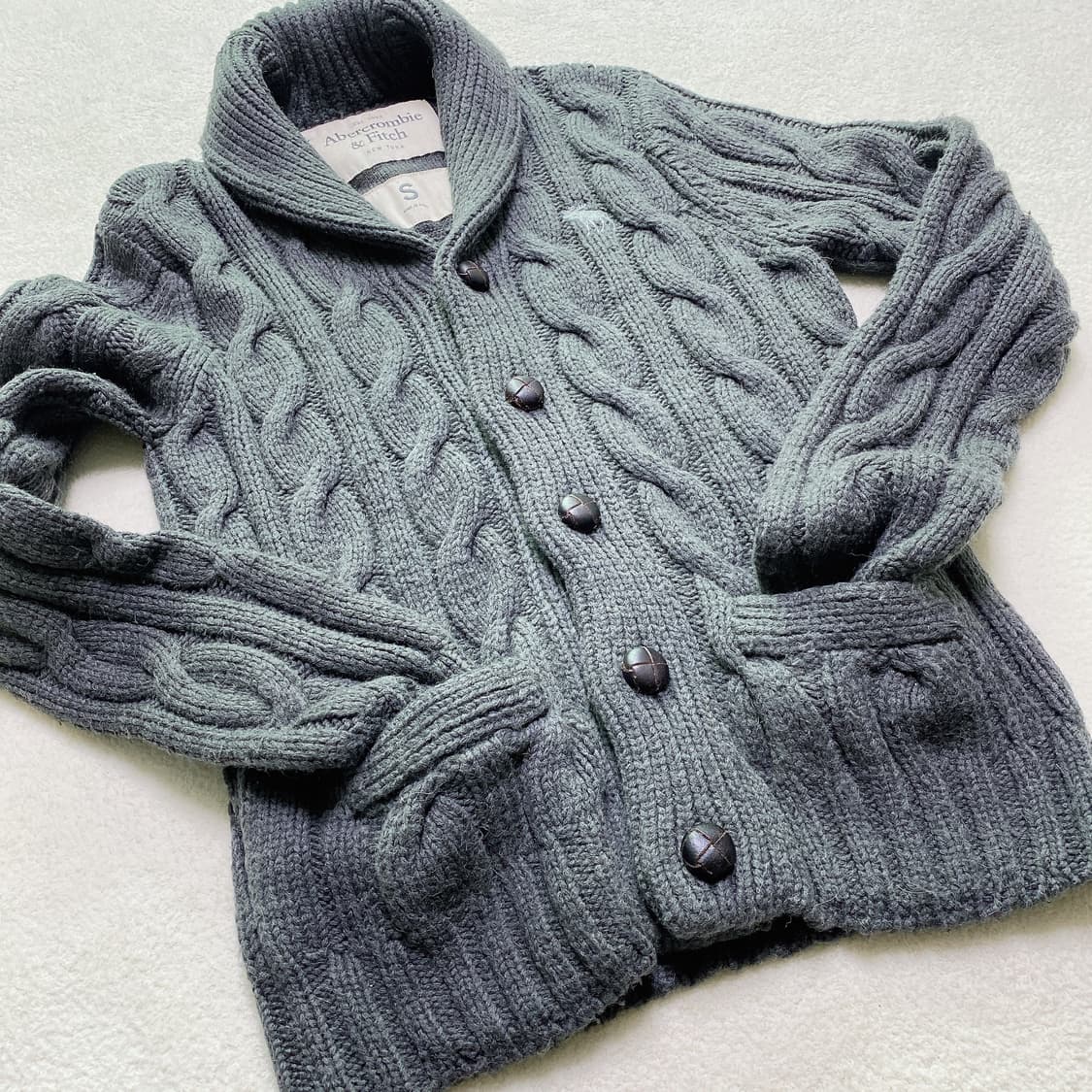아베크롬비 앤 피치 케이블 울 알파카 니트 숄카라 가디건 상품이미지4