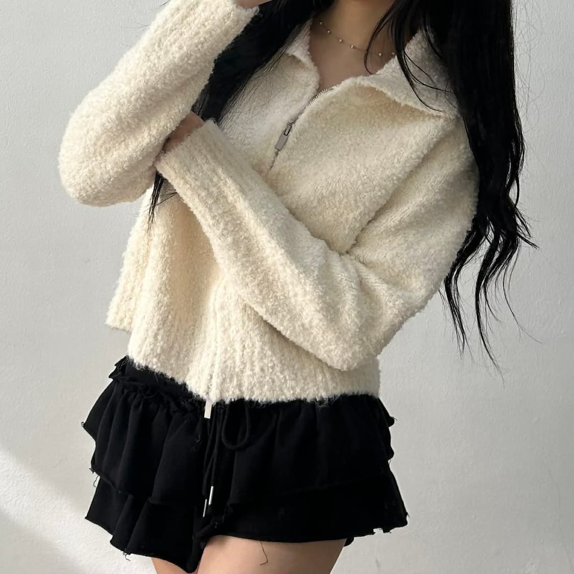 앙고라 아이보리 니트집업 자켓 상품이미지2