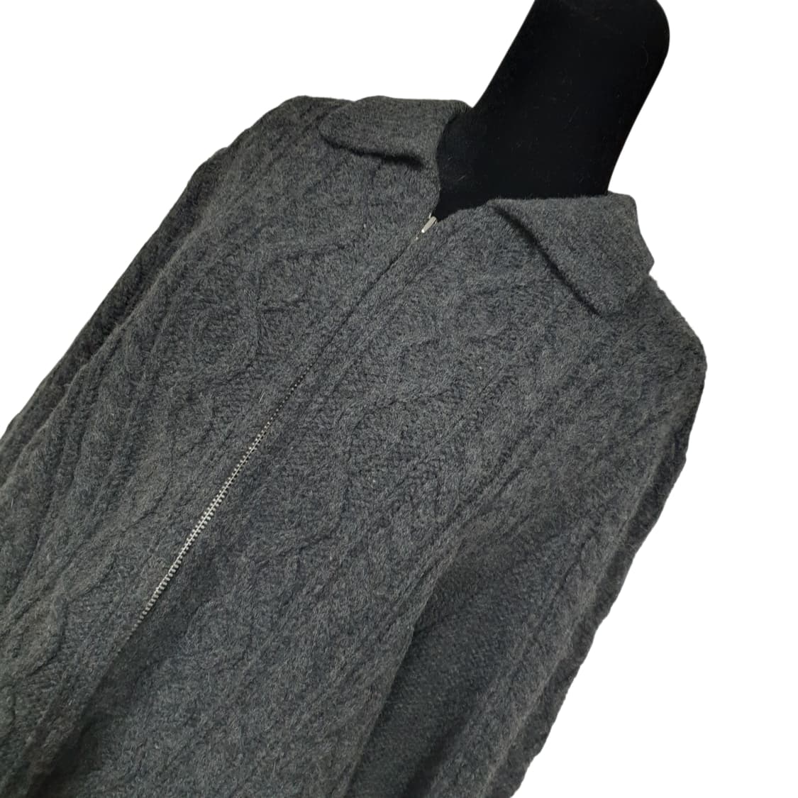 빈티지 갭 100%램스울 케이블 니트 집업 그레이 아메카지 상품이미지4