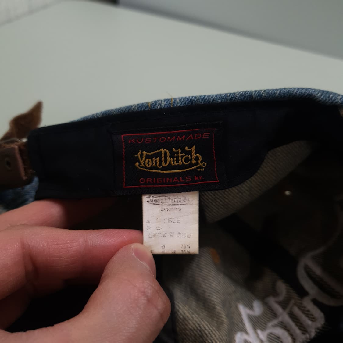 본더치 그런지 데님 중청 워싱 레더 스트랩 볼캡 모자 Y2K 상품이미지7