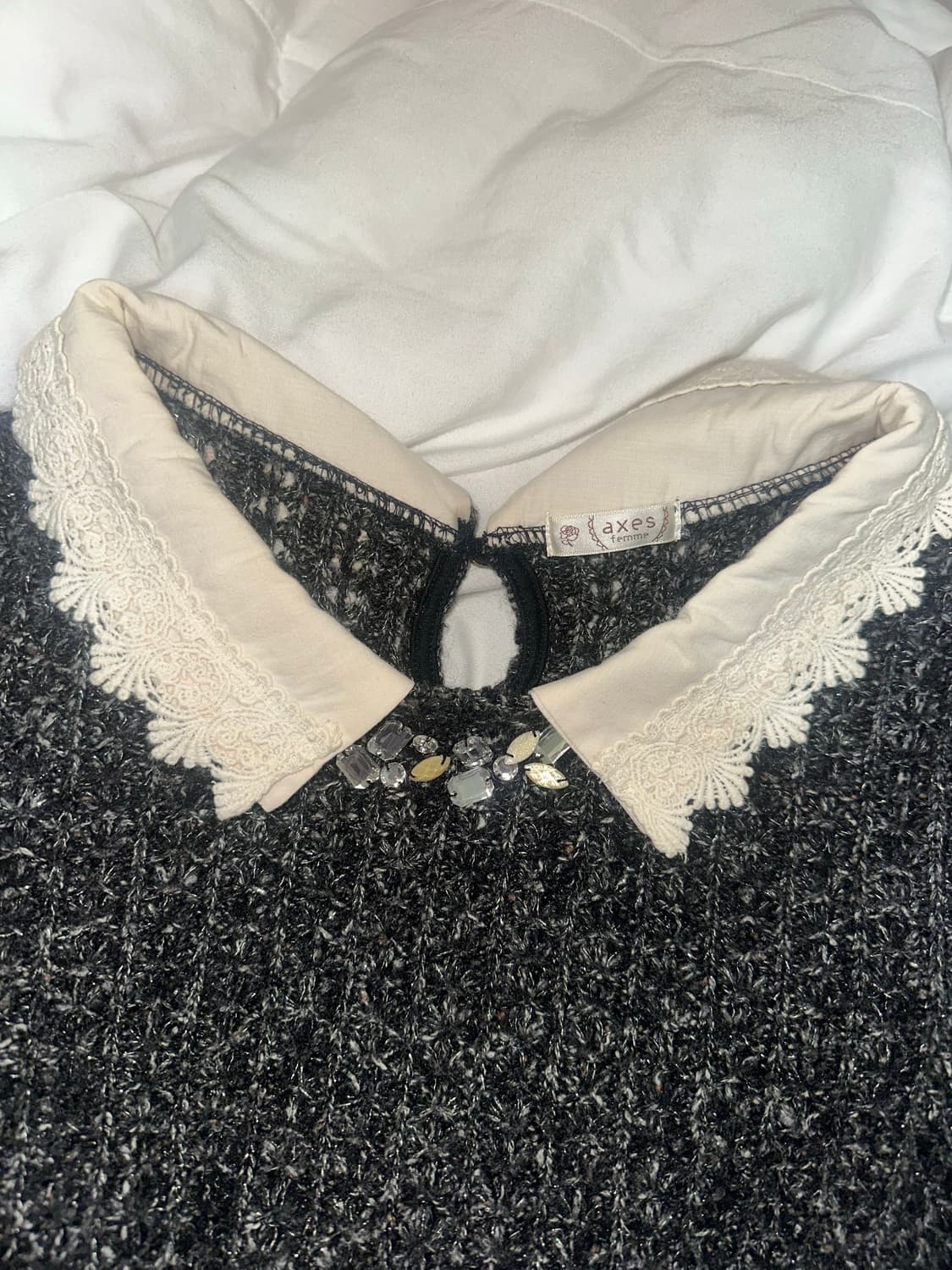 엑시즈팜 히메/로맨틱갸루 모리걸 레이스넥 셔츠 레이어드 니트 상품이미지3