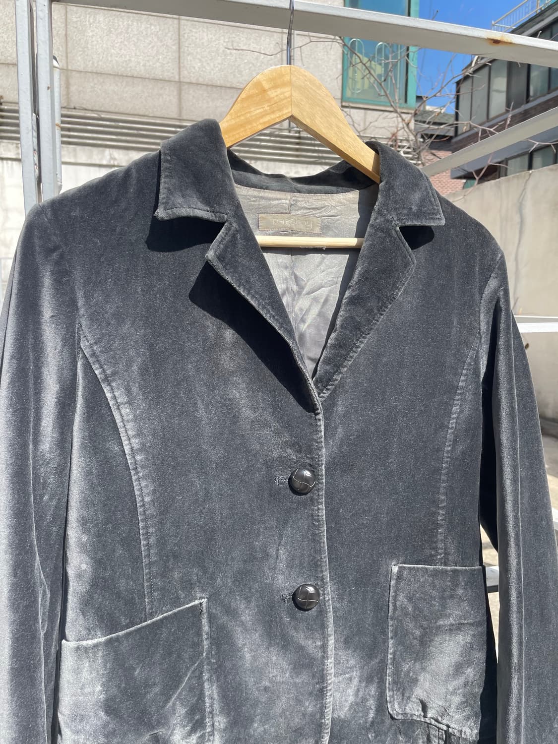 빈티지 그레이 벨벳크롭 블레이저  상품이미지2