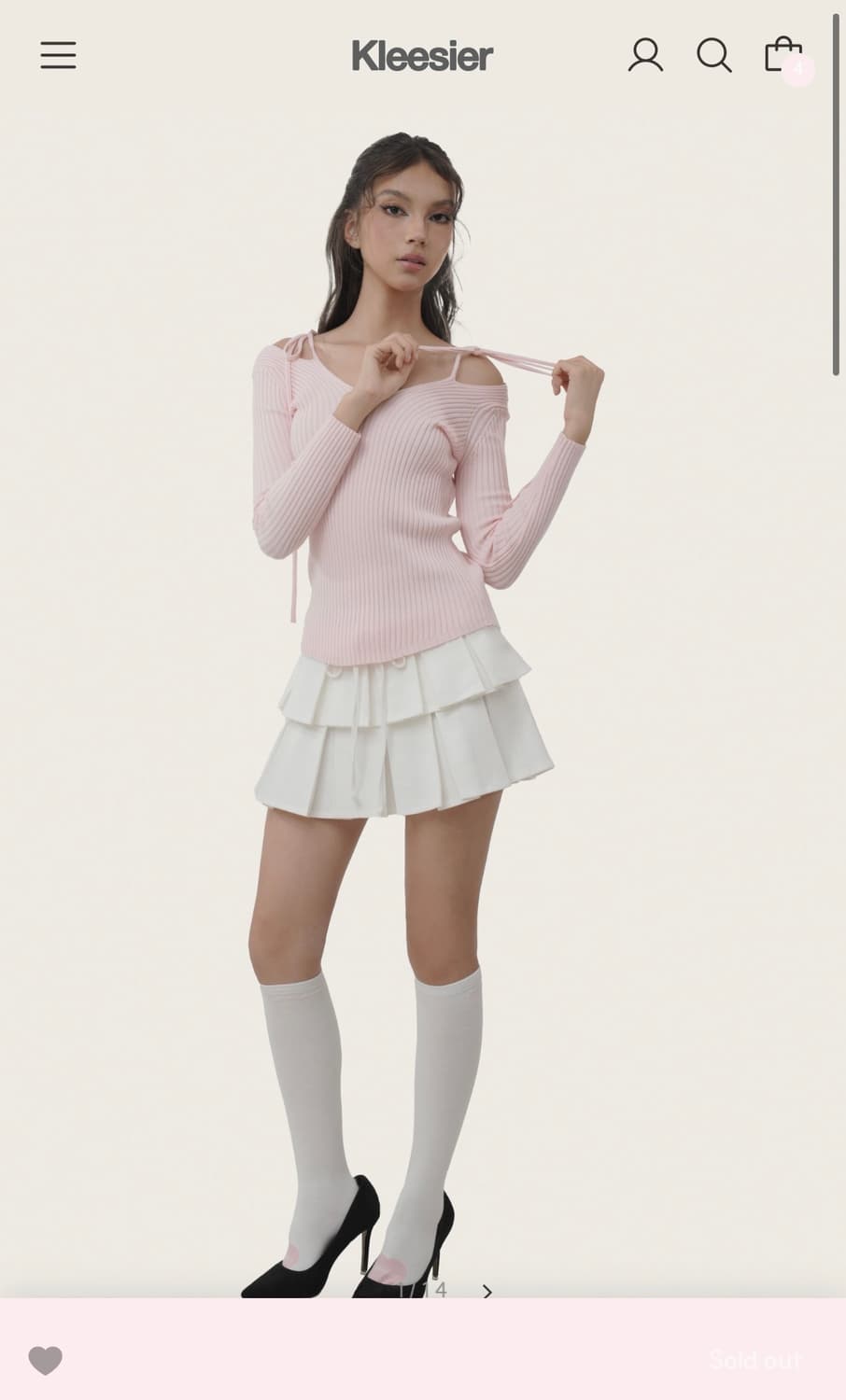 클리시어 에끌레어 리본 니트 핑크 상품이미지1