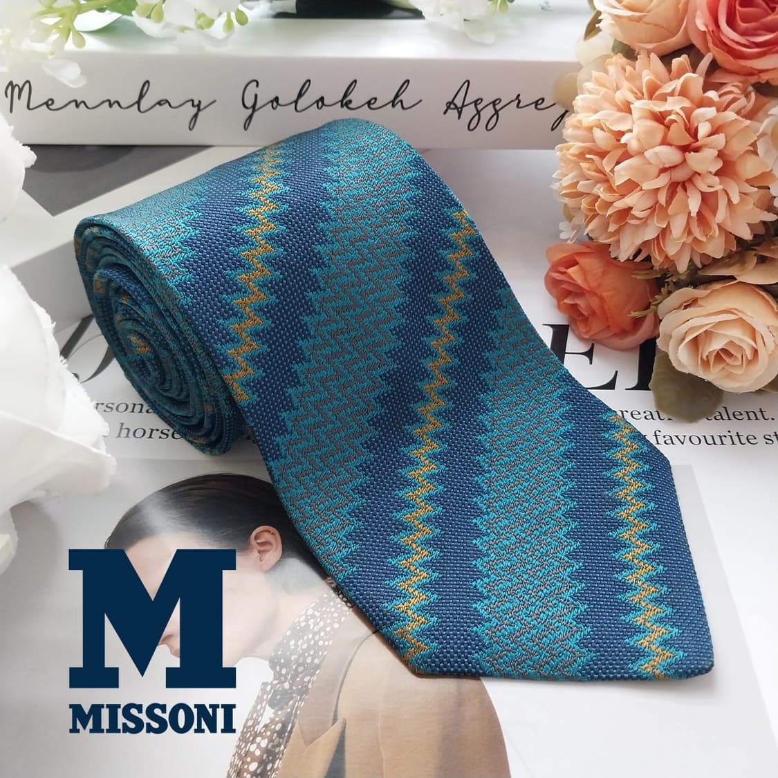 미쏘니 실크 청녹색 지그재그 패턴 넥타이 9.4cm A+등급 K1830
 상품이미지2