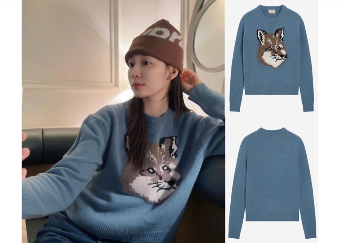 메종키츠네 폭스헤드 라이트 블루 니트 상품이미지6