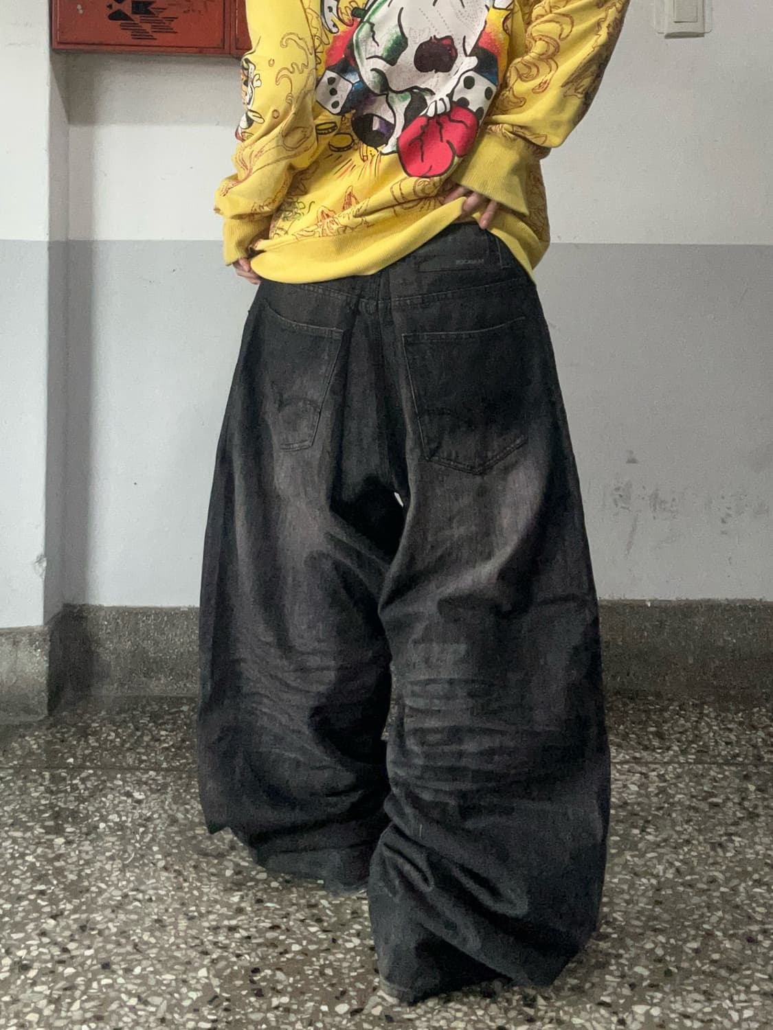 90s ROCA WEAR 블랙 워싱 데님 와이드팬츠 상품이미지2