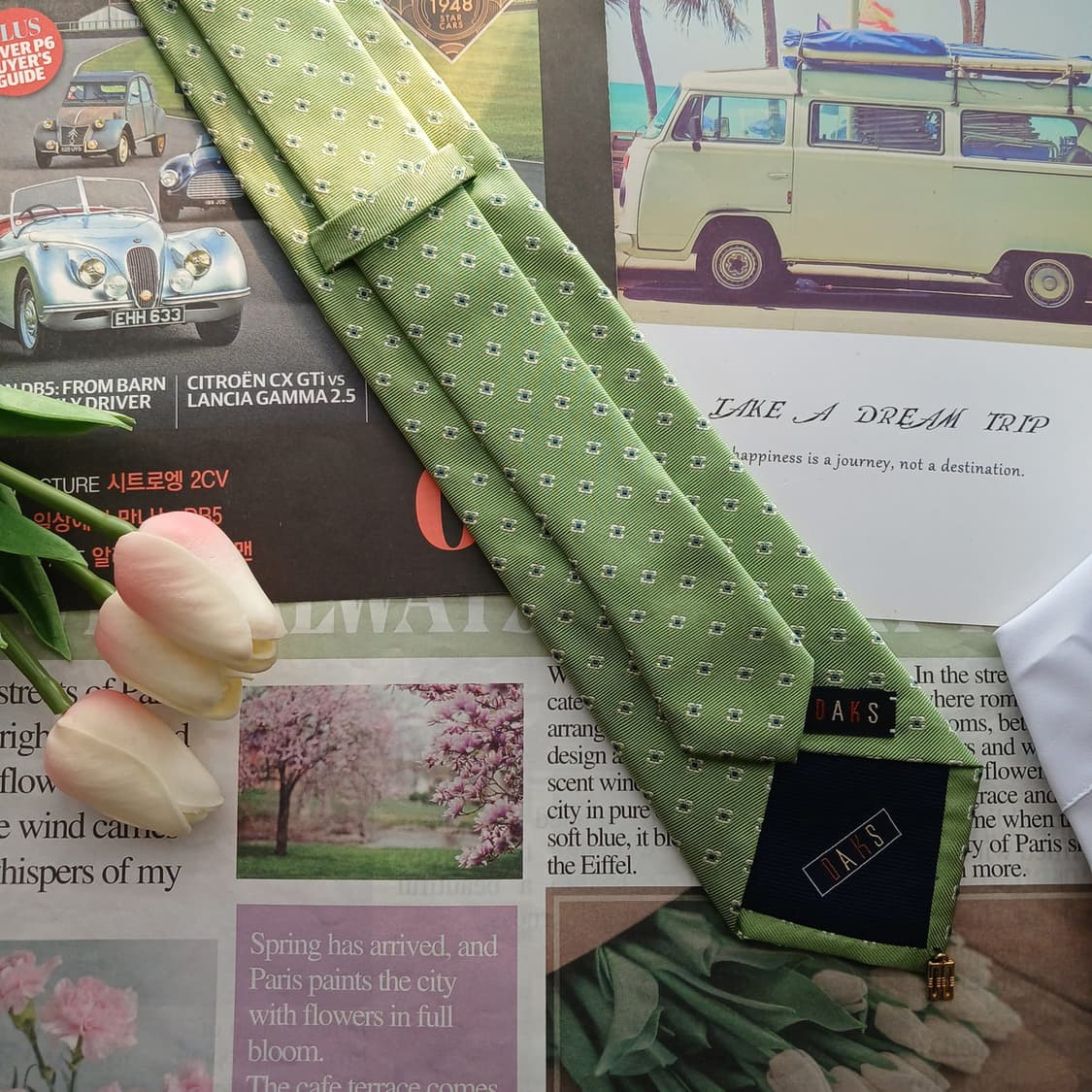 닥스 실크 그린 도트 패턴 슬림 넥타이 8cm A+등급 A18644
 상품이미지4