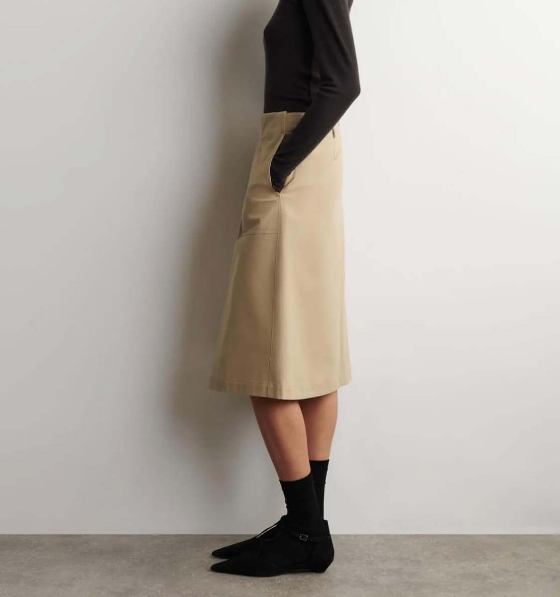 COS 코스 디컨스트럭티드 플리티드 코튼 A라인 미디 스커트 34 상품이미지4