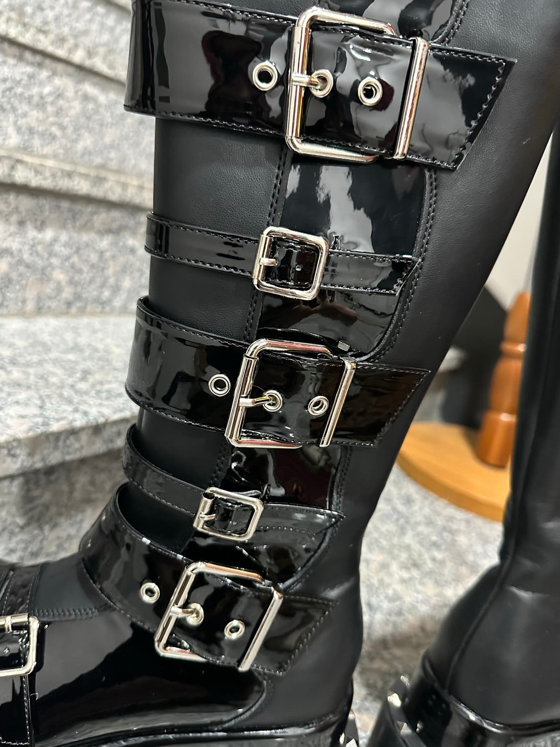 펑크 고스 블랙 통굽 버클 워커 부츠 플랫폼 하라주쿠 일본 상품이미지5