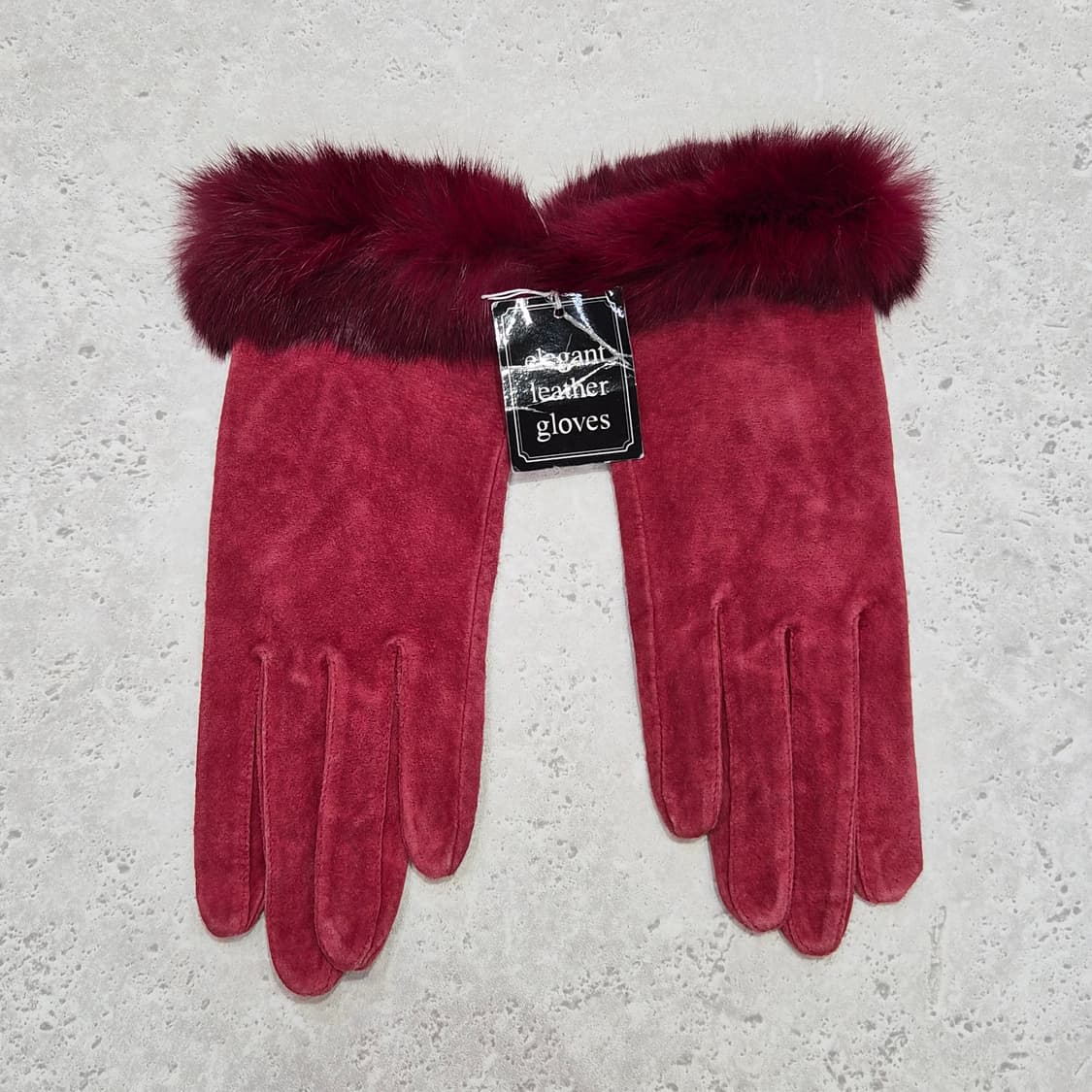 버건디 스웨이드 클래식 모피 가죽 장갑 상품이미지1