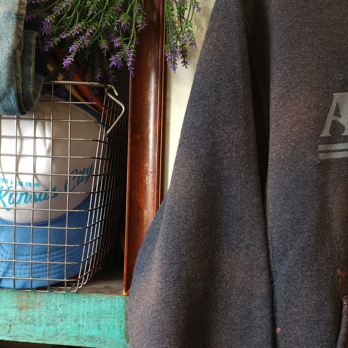 90s 러셀 후드 빈티지 스웻셔츠 썬페이딩 그레이 m 상품이미지7