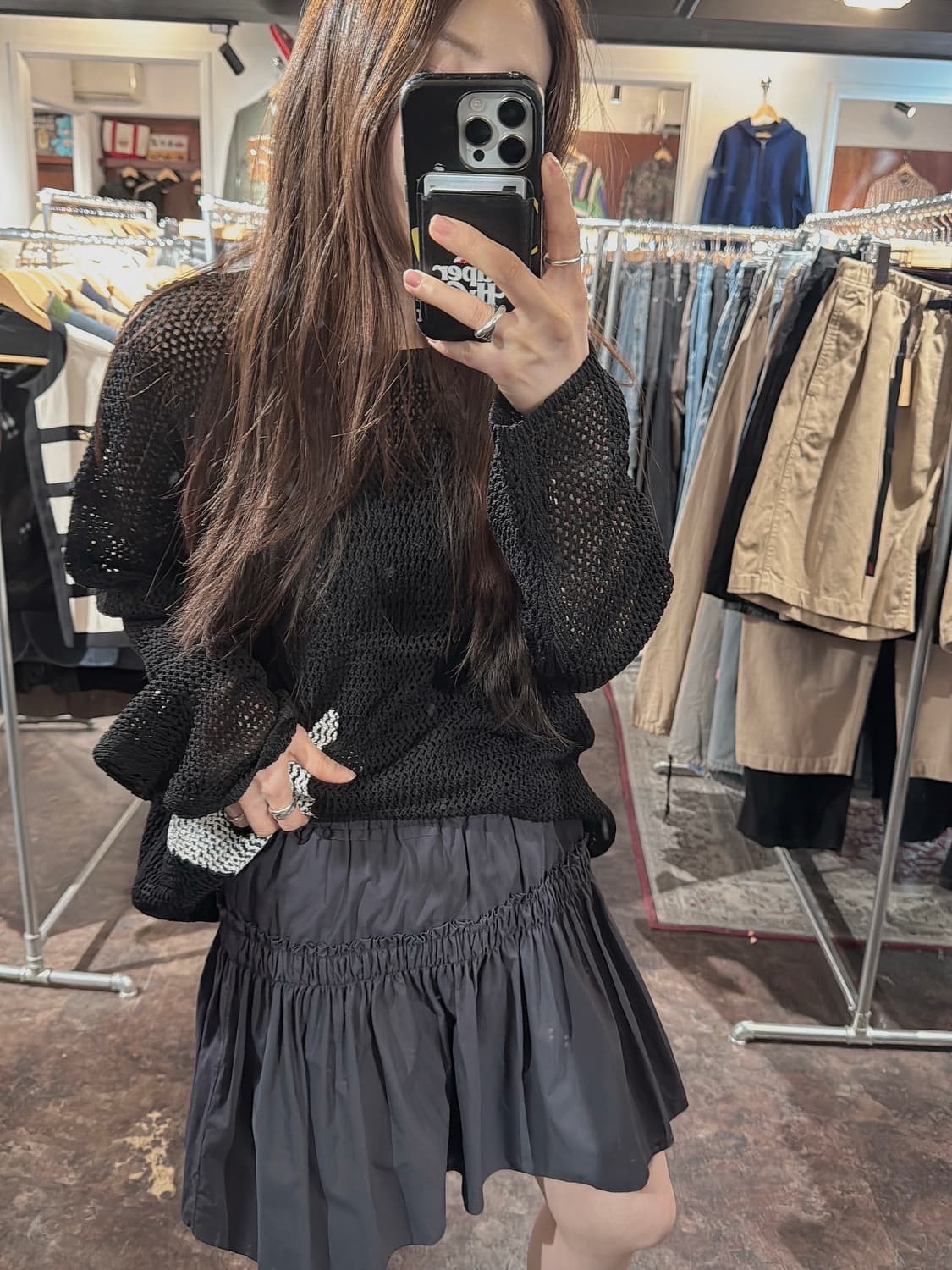 한섬 톰그레이하운드 셔링 캉캉 차콜 레이어드 미니 스커트 M 상품이미지6