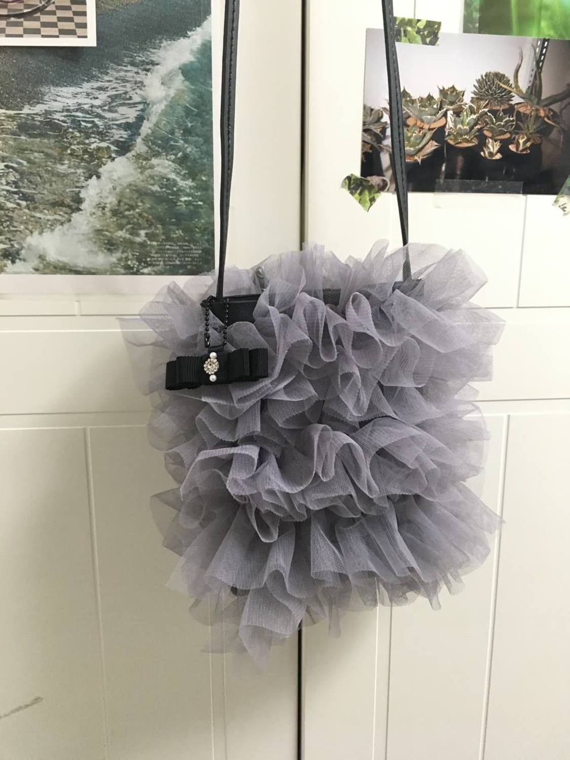 일본빈티지 그레이 프릴 리본 미니 크로스백 아방가르드 꼼데st 상품이미지1