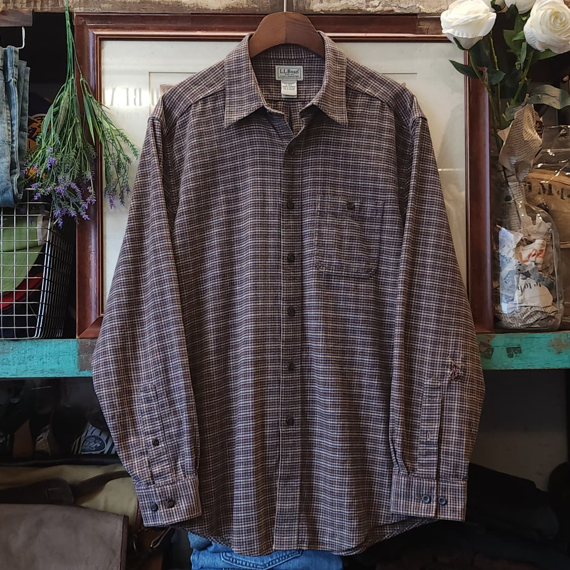 90s 엘엘빈 체크셔츠 플란넬 셔츠 헤비코튼 워크셔츠 하운드투스 m 상품이미지1