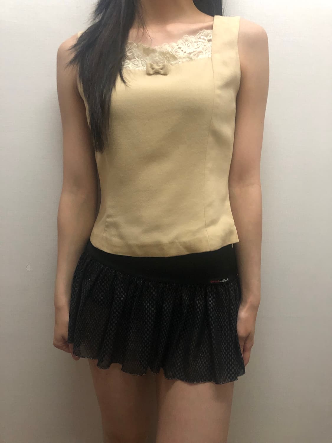빈티지 베이지 리본 슬리브리스 상품이미지5
