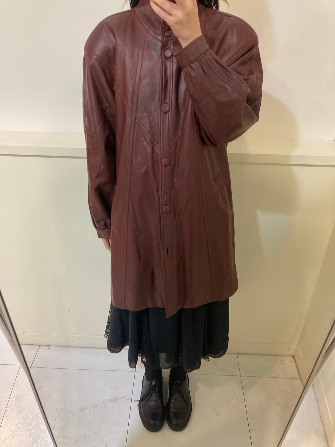비건 가죽(가죽 x) 버건디 코트 상품이미지8