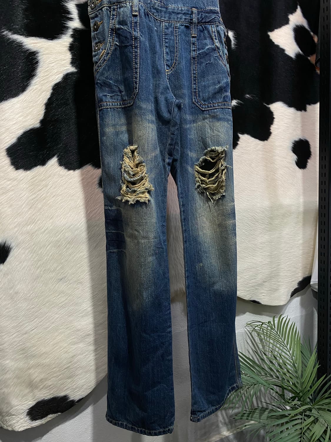 Japanese vtg 백포켓 레오파드 퍼 디테일 데님 오버롤 상품이미지4