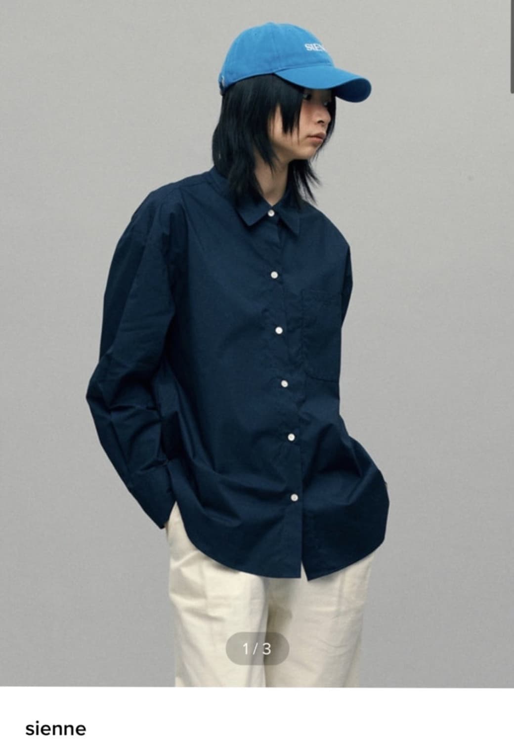 SIENNE 시엔느 네이비 바스락 캐쥬얼 베이직 오버핏 셔츠 블라우스 S 상품이미지2