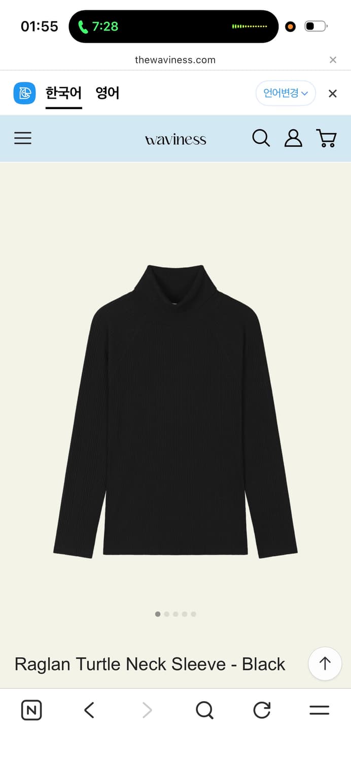 웨이비니스 Raglan Turtle Neck Sleeve - Black 상품이미지1