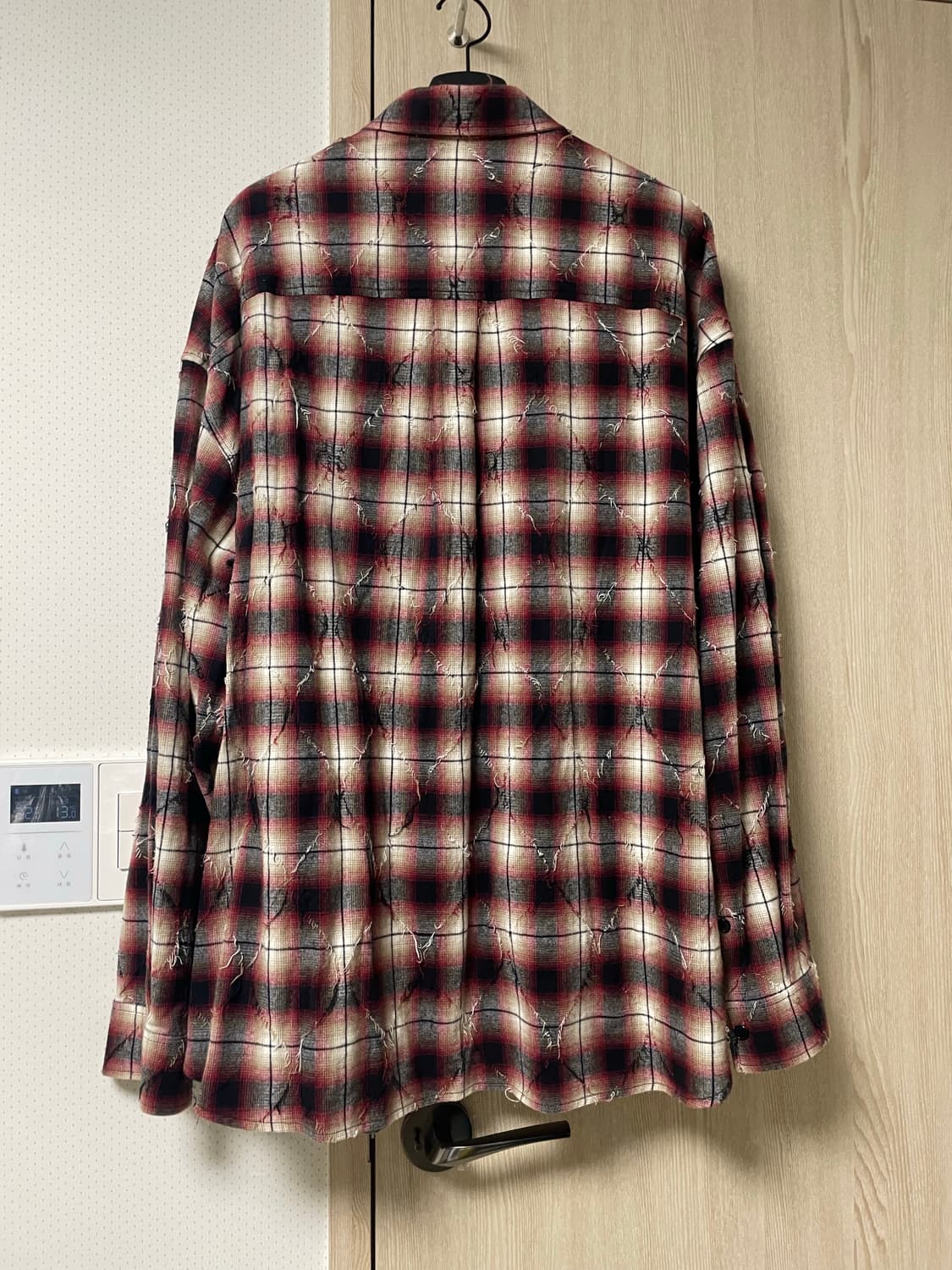 준지 아가일 데미지 루즈핏 셔츠 레드, 52사이즈 상품이미지5
