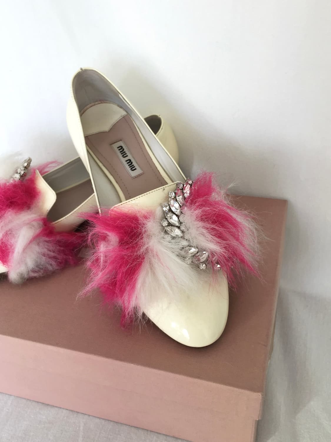 Miu Miu Padent Leather Furry Ballet Shoe 상품이미지6