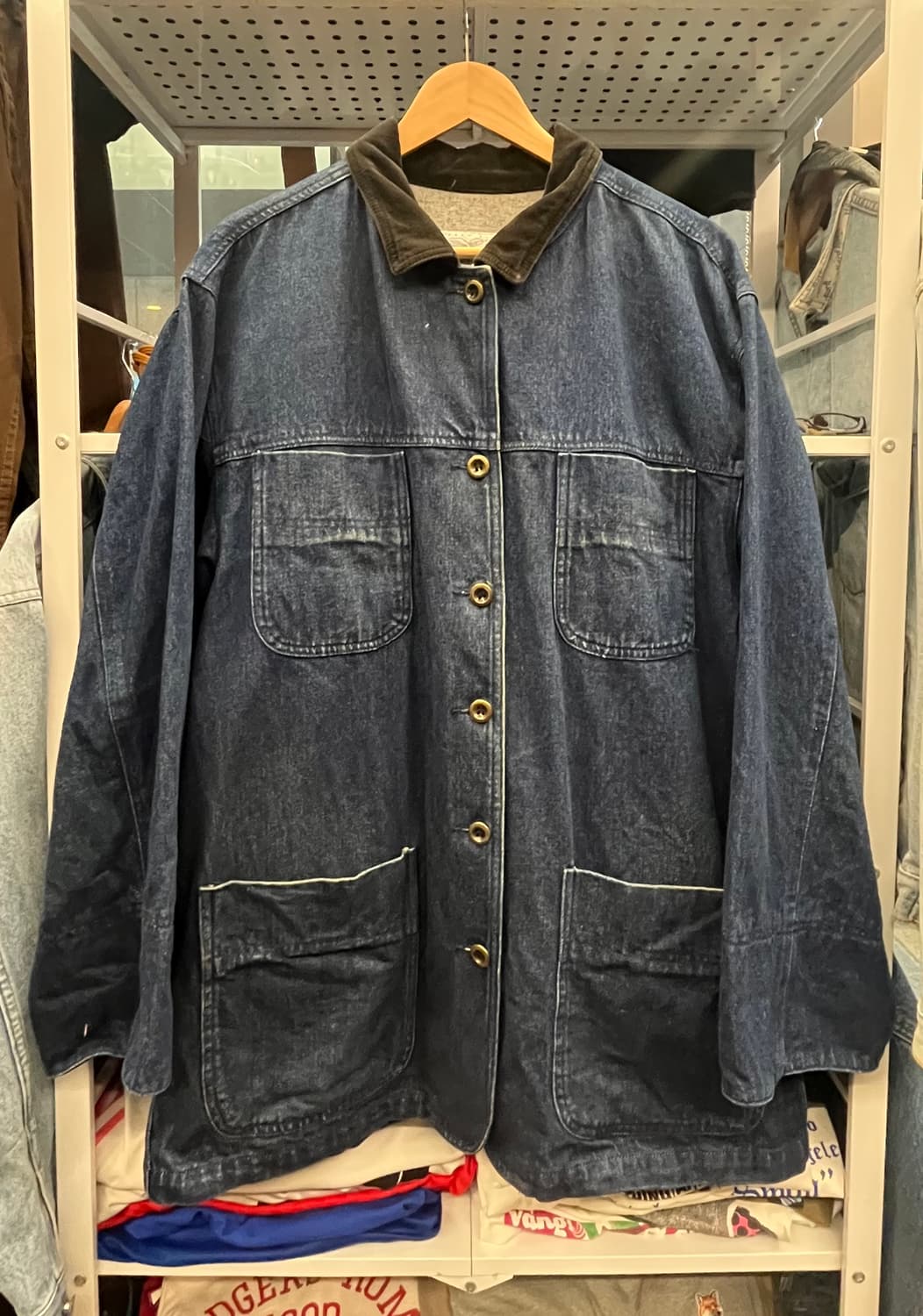 90s Perry Ellis America 데님 워크 자켓 코듀로이 칼라 상품이미지1