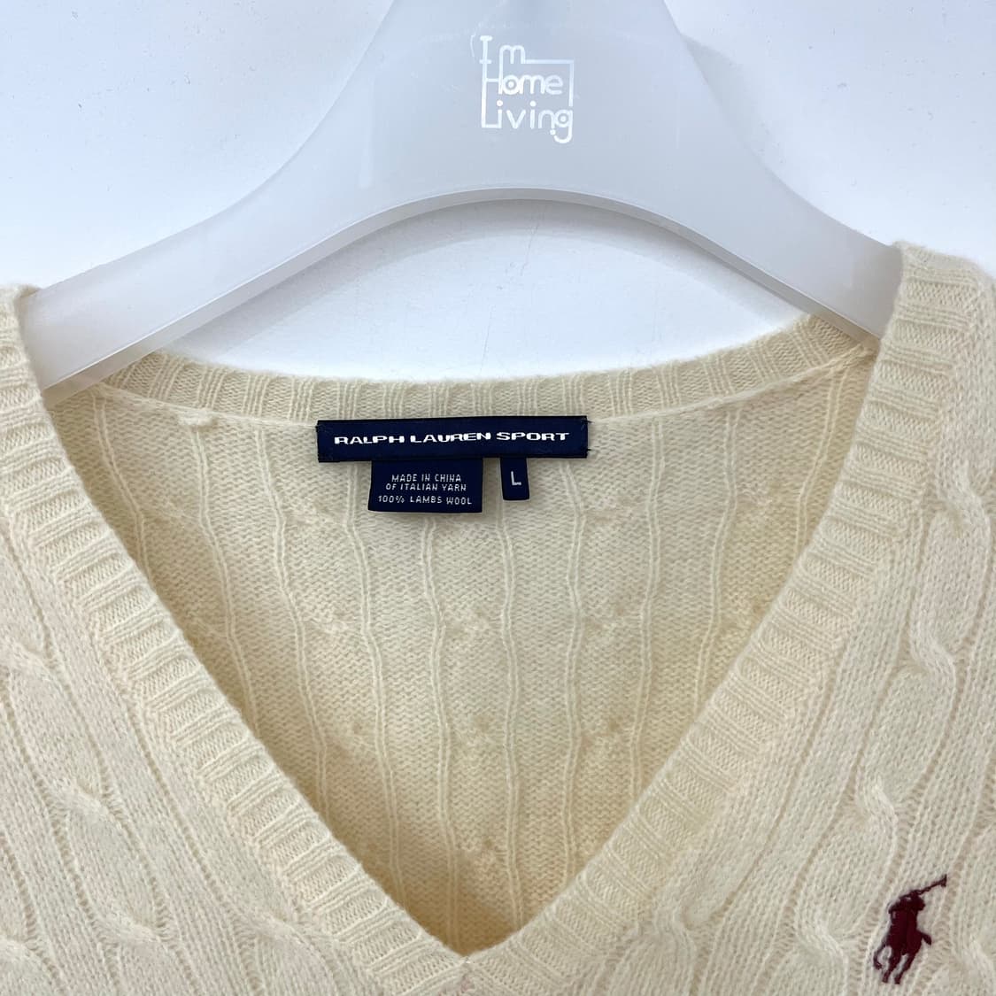 폴로 랄프로렌 버건디 포니 아이보리 램스울 꽈배기 니트 상품이미지5