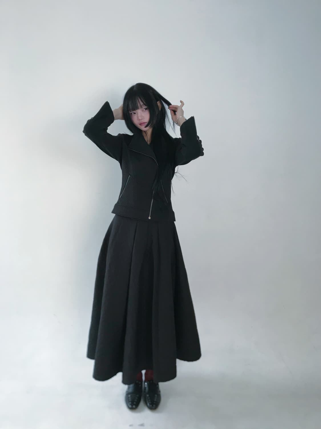 Embossed-zipper short rider jacket 상품이미지6