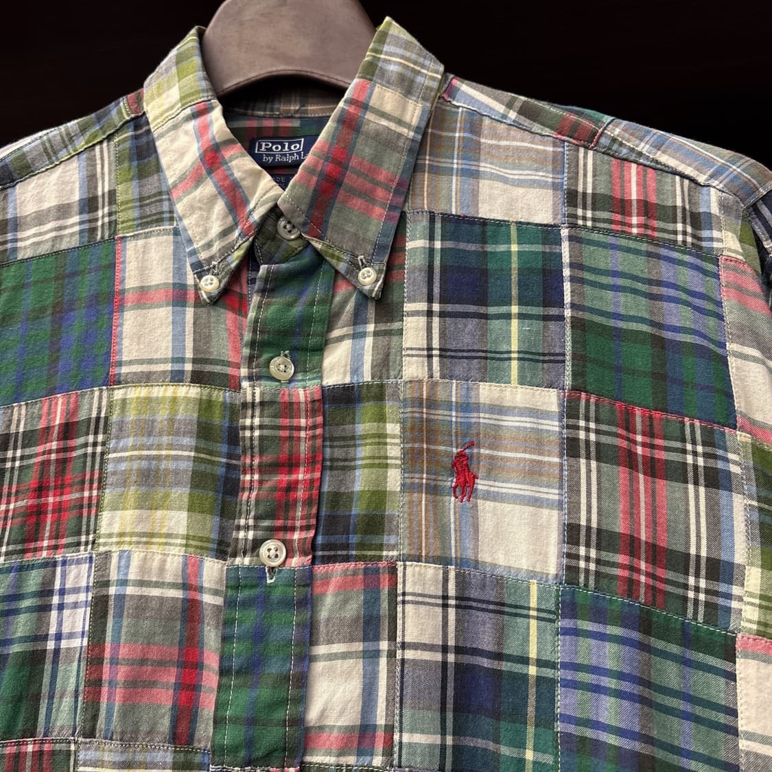 90s 폴로 랄프로렌 빈티지 마드라스 패치워크 버튼다운 셔츠 N874 상품이미지5