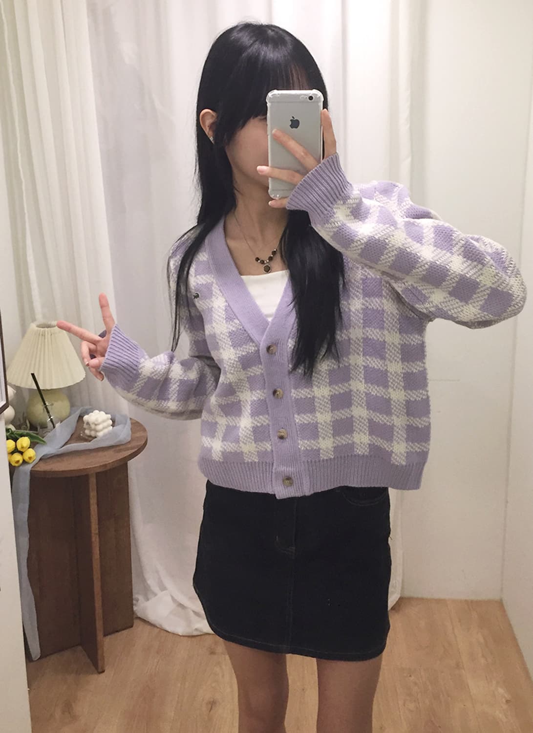 여성 라코스테 체크패턴 니트가디건 95 상품이미지3