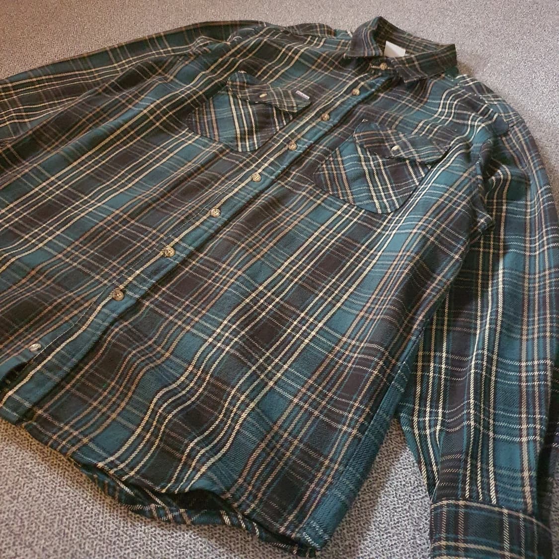 90s us made 칼하트 헤비웨이트 그린  플라넬 셔츠 상품이미지2