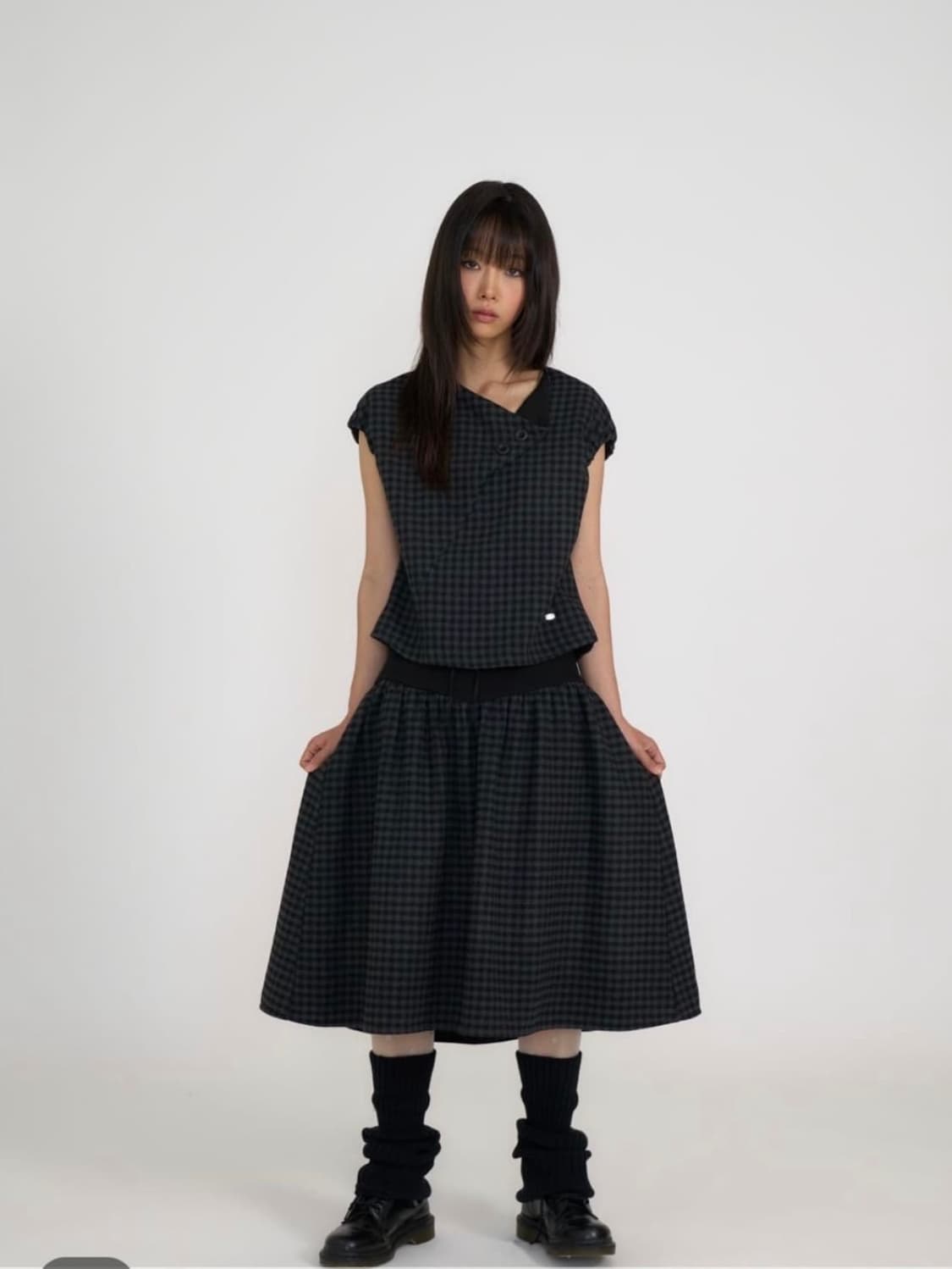 온스카 튤립 칼라 퍼프 블라우스 스커트 셋업 상품이미지1