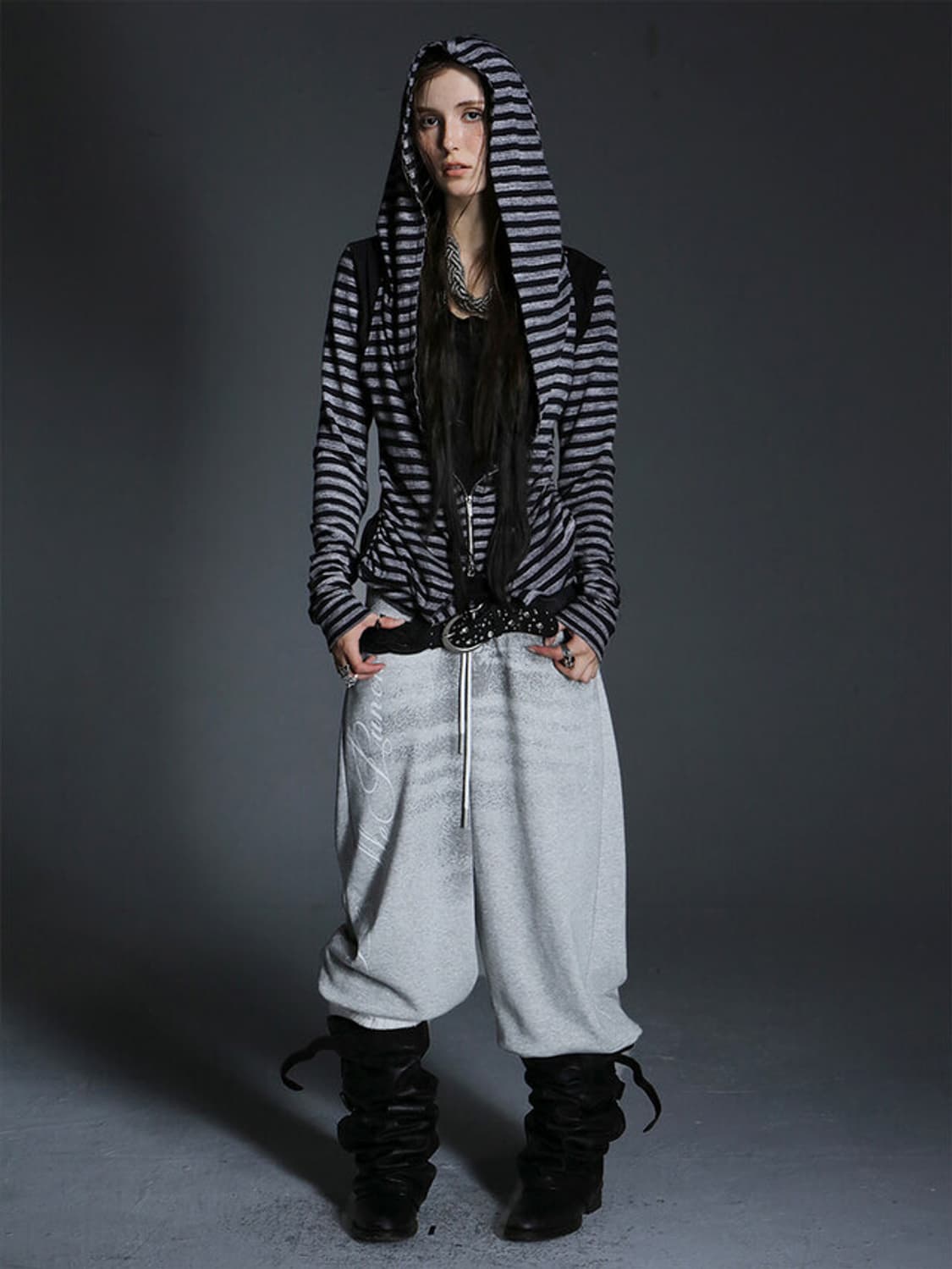 Double Punch Striped hooded long sleeve 상품이미지1