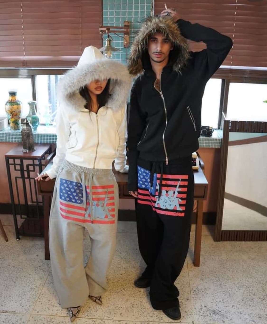 b.access 빈티지 퍼 후드집업 white 상품이미지1