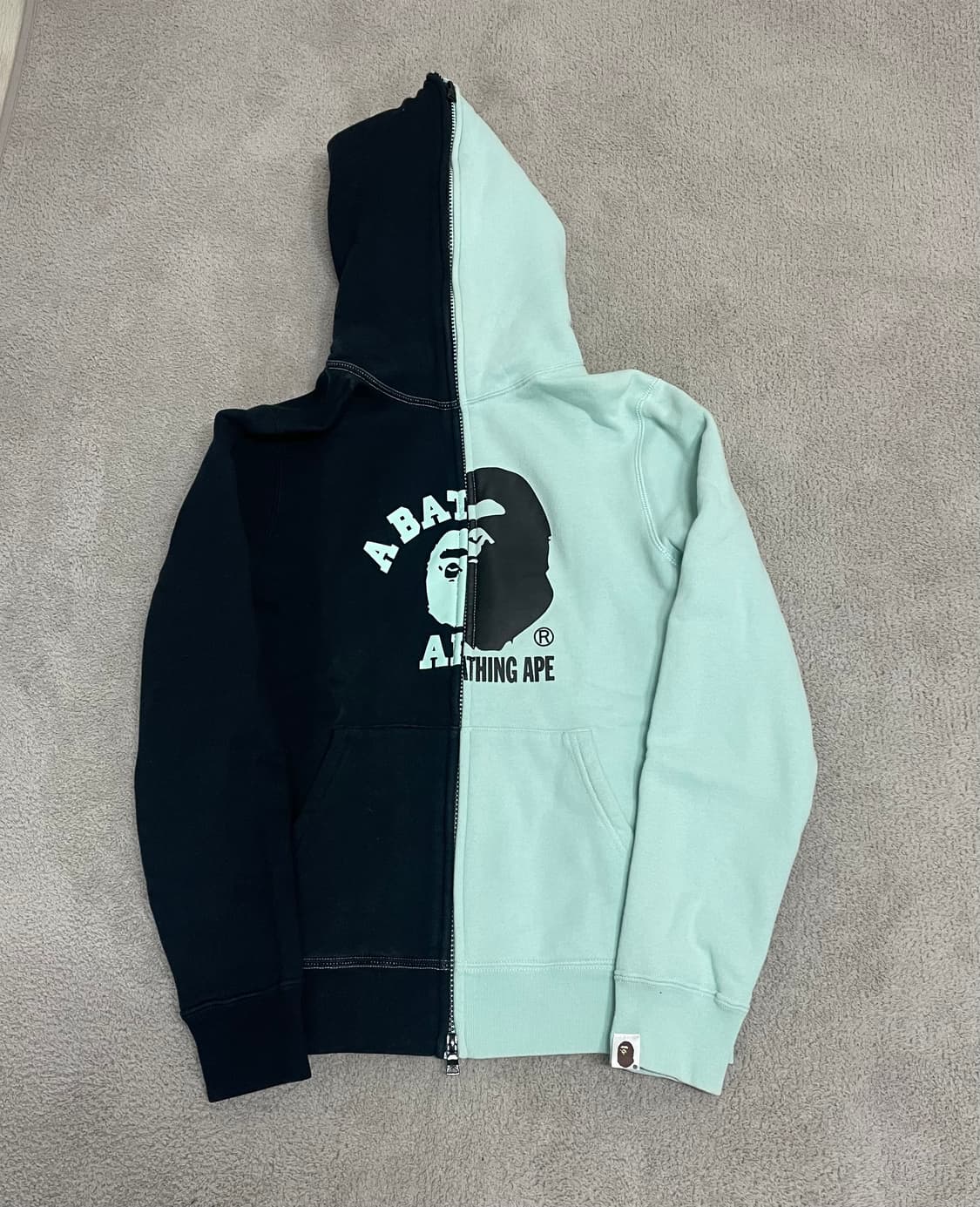XS)  베이프 민트 블랙 프린트 로고 풀 후드 집업 상품이미지1
