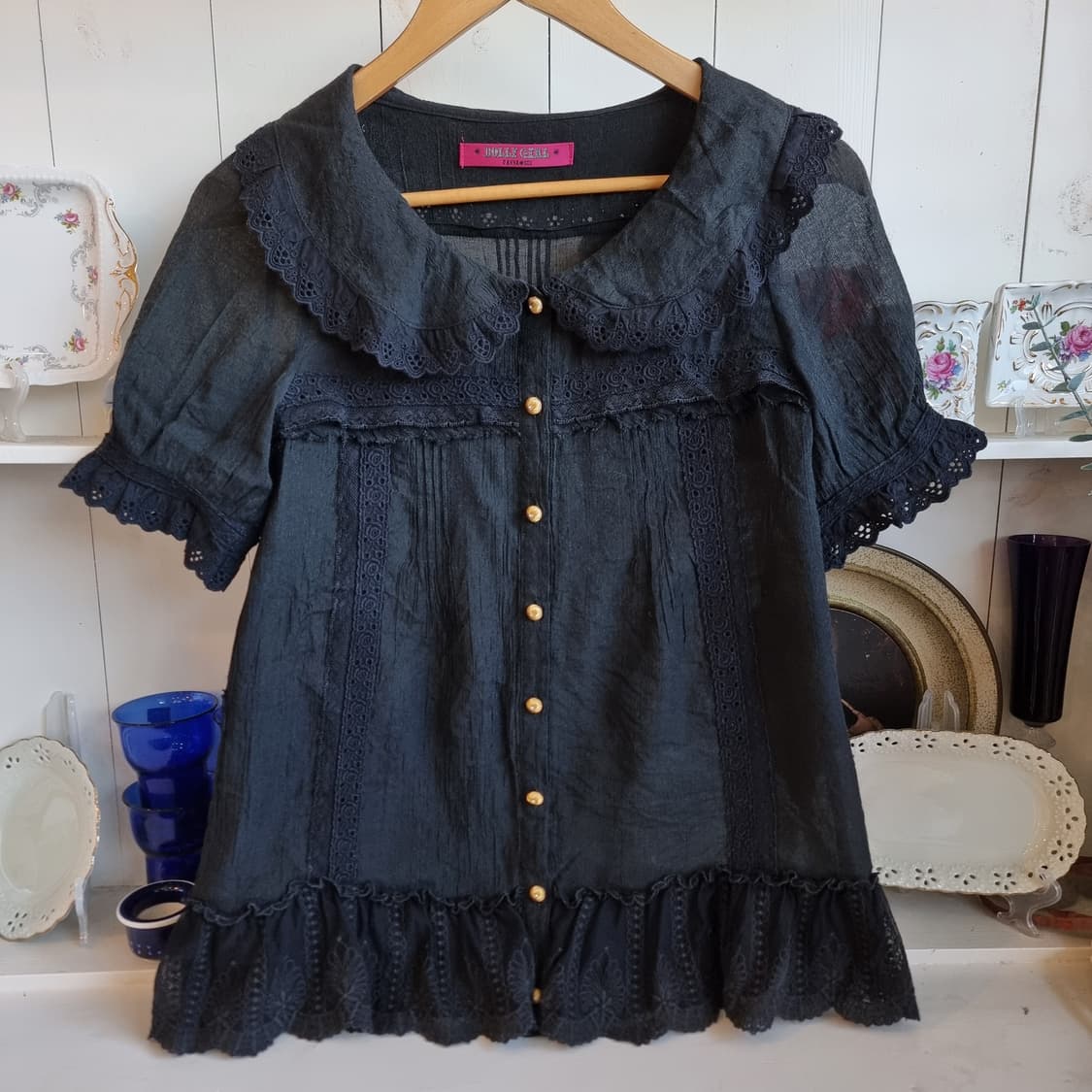 홀리걸 레이스 카라 블라우스 블랙 상품이미지1