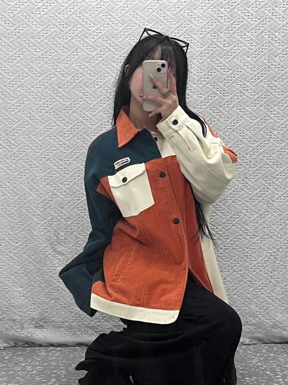 알프릭에덴 레트로 패치워크 키치 유니크 코듀로이 자켓 XL C07182 상품이미지2