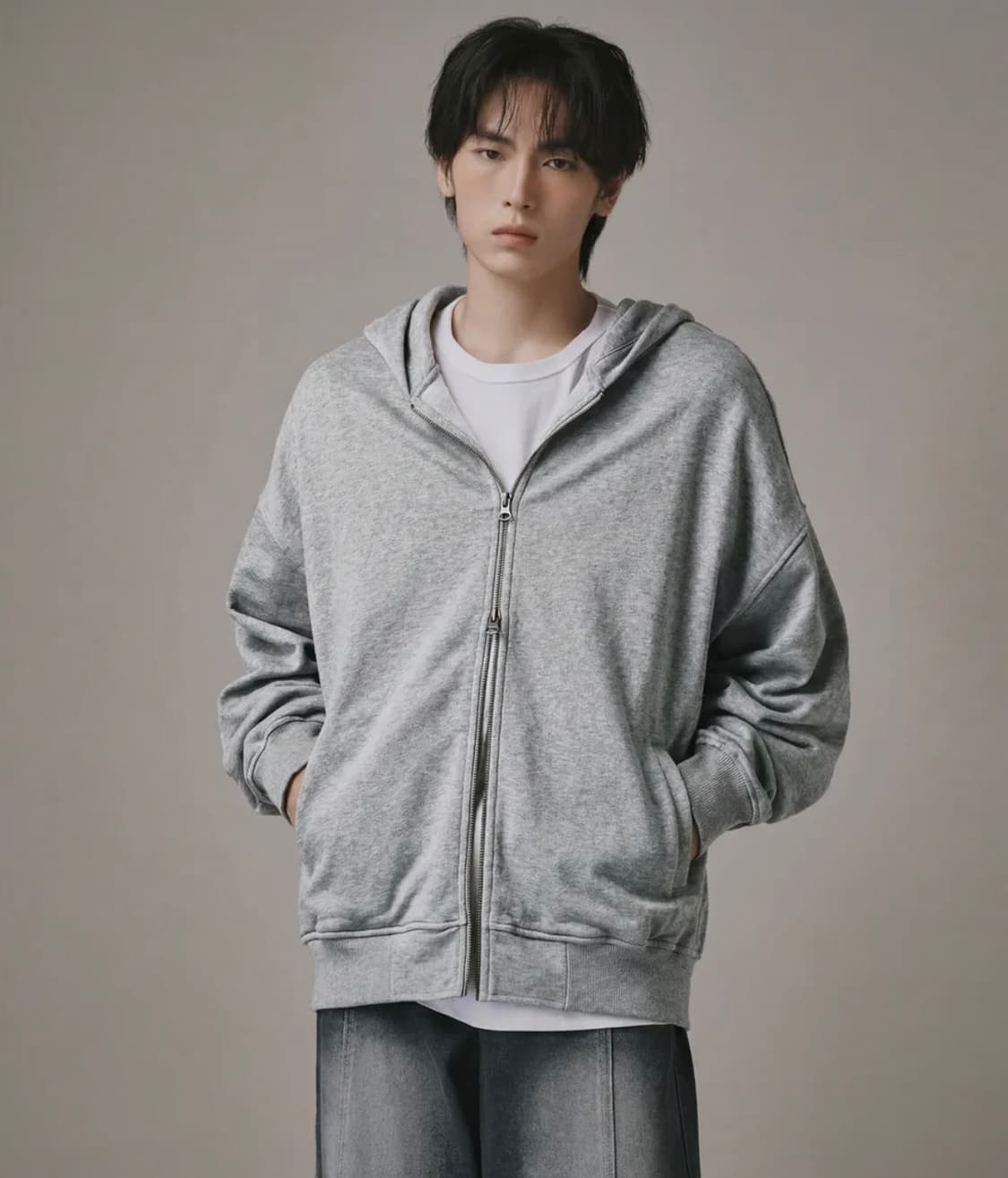 버던트 투웨이 메탈 지퍼 스웻 후드 집업 [그레이] 상품이미지1