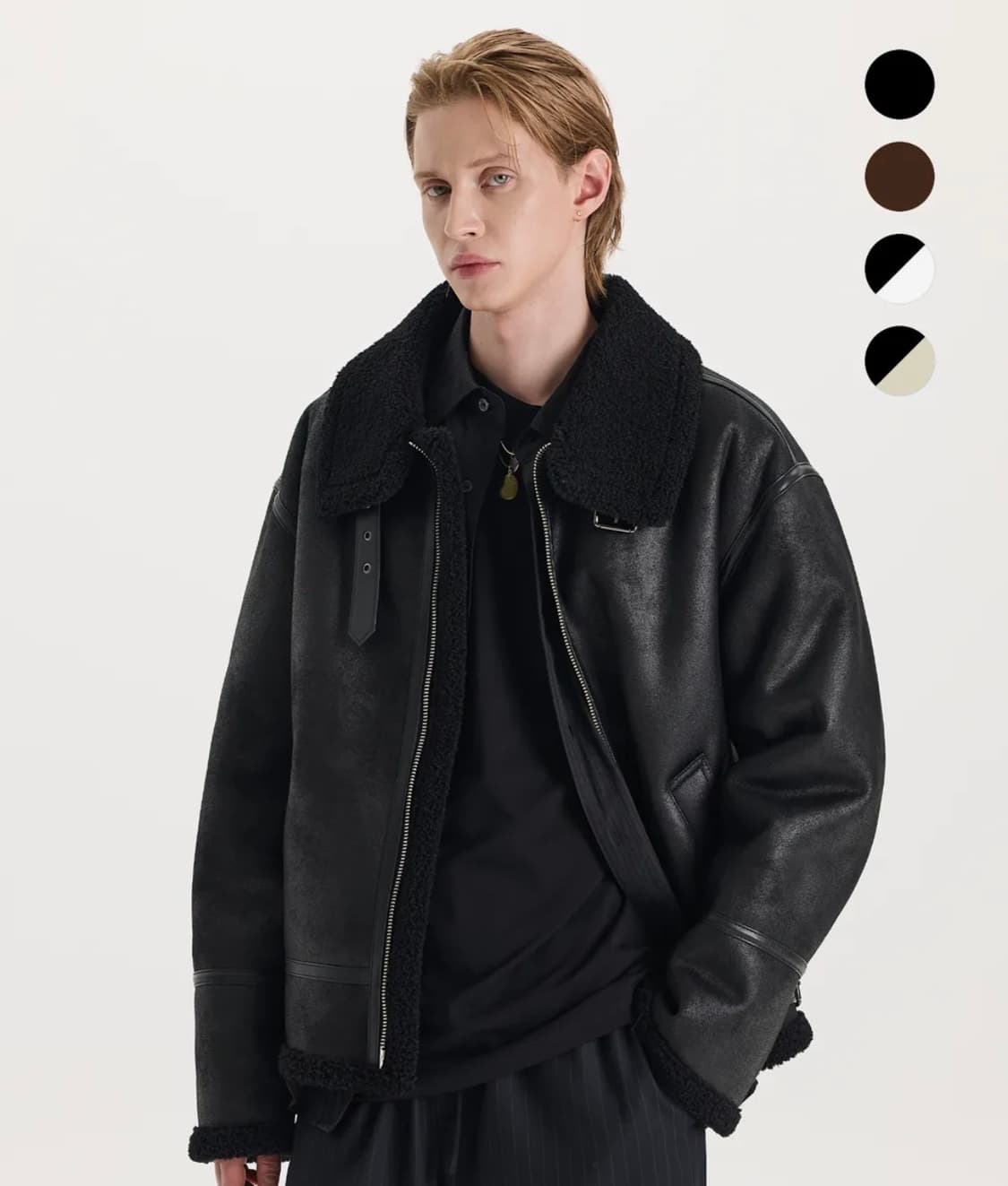 커넥트킨록 하이넥라인 무스탕 자켓 100사이즈 상품이미지2