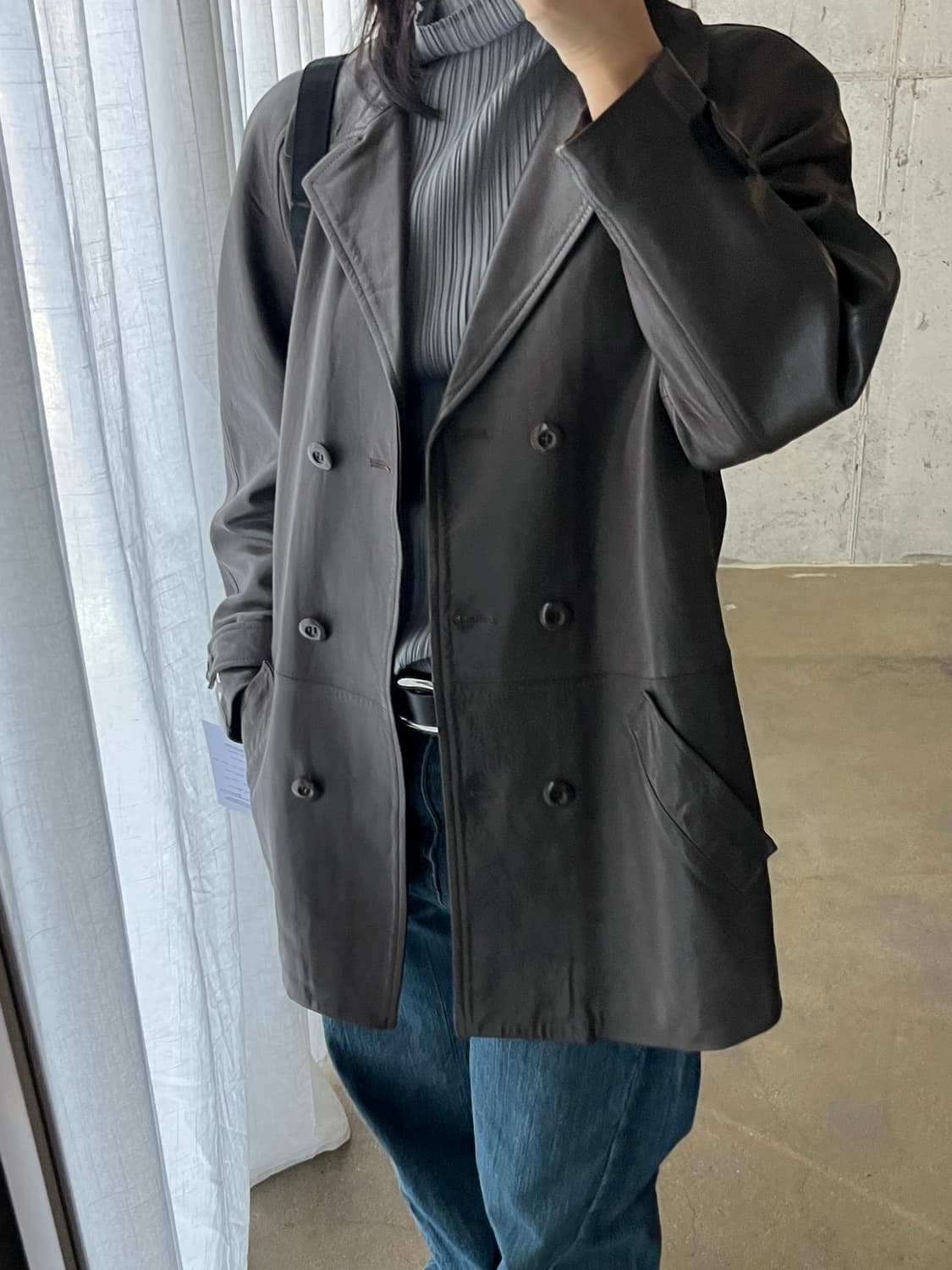 90s Genuine Lambskin 양가죽 더블브레스트 자켓 브라운 상품이미지7