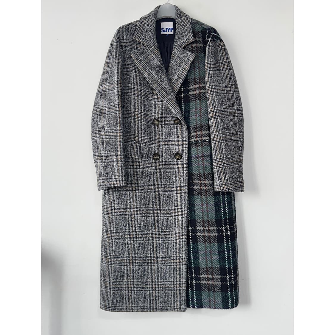 SJYP 체크 믹스 더블 롱 코트 상품이미지2
