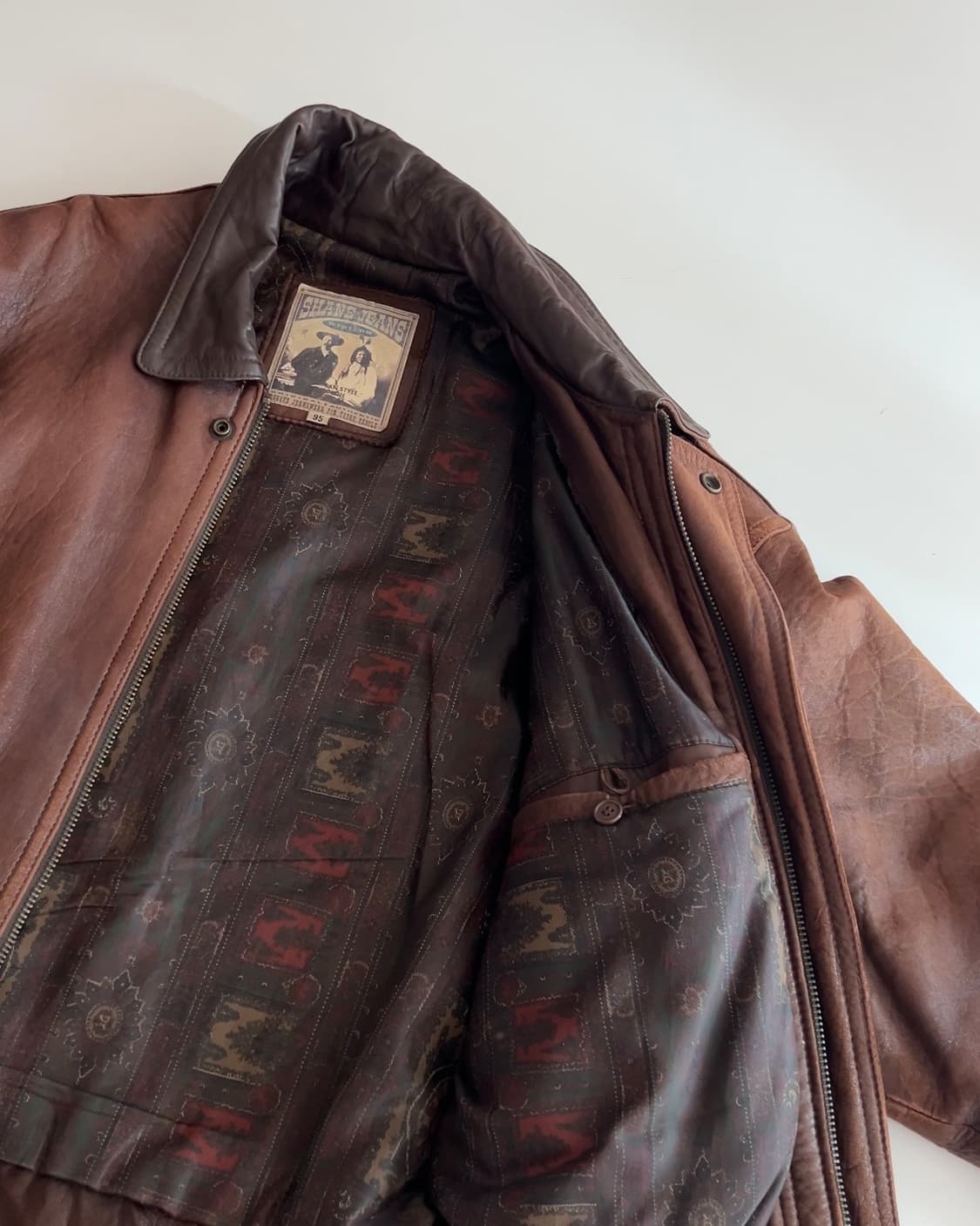 셰인 진스 90s 브라운 램 스킨 레더 봄버 자켓 95 상품이미지6