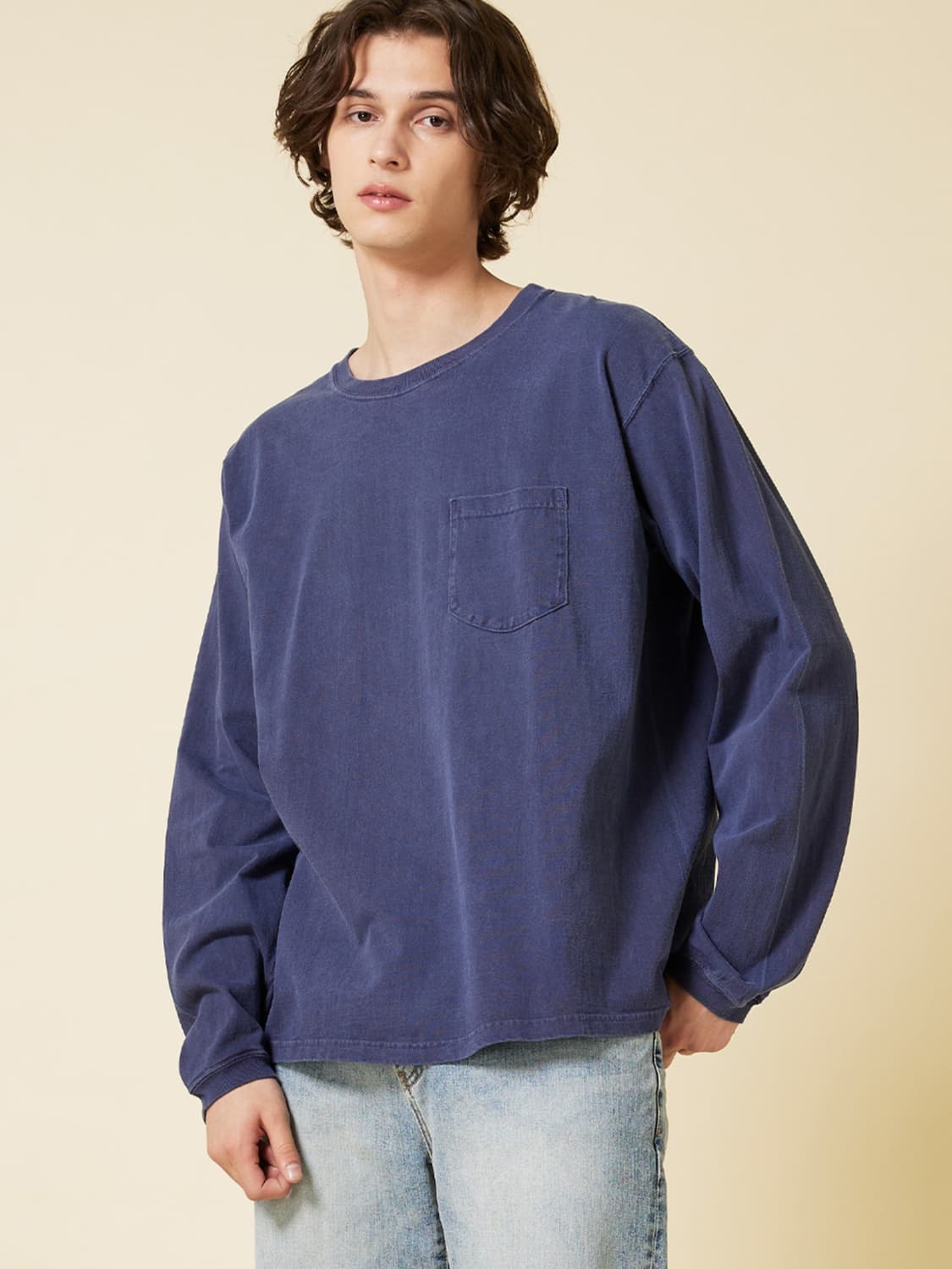 피그먼트 다잉 포켓 긴팔 티셔츠 네이비 L 상품이미지1