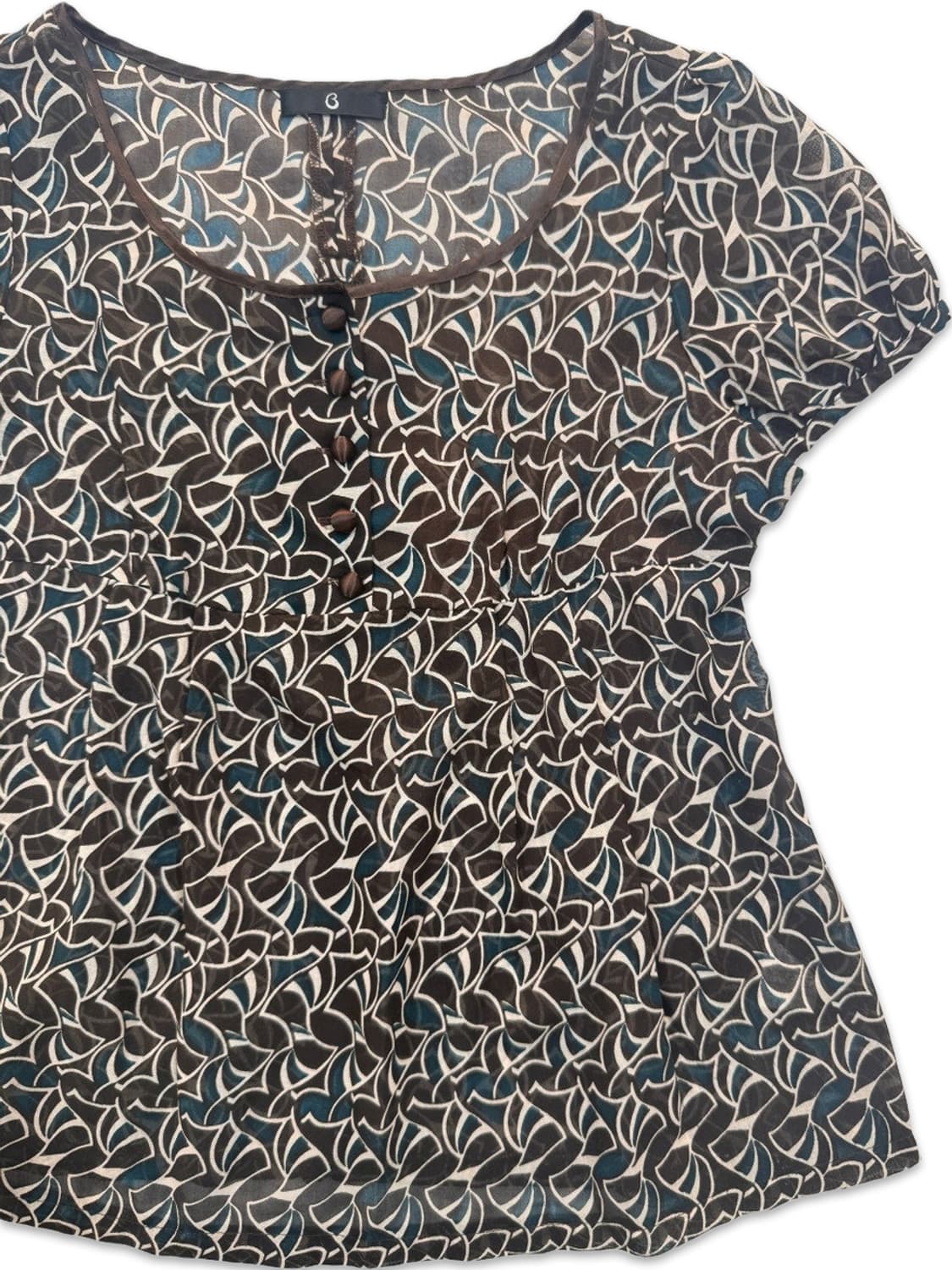 빈티지 브라운 오리엔탈 시스루 반팔 블라우스 상품이미지2