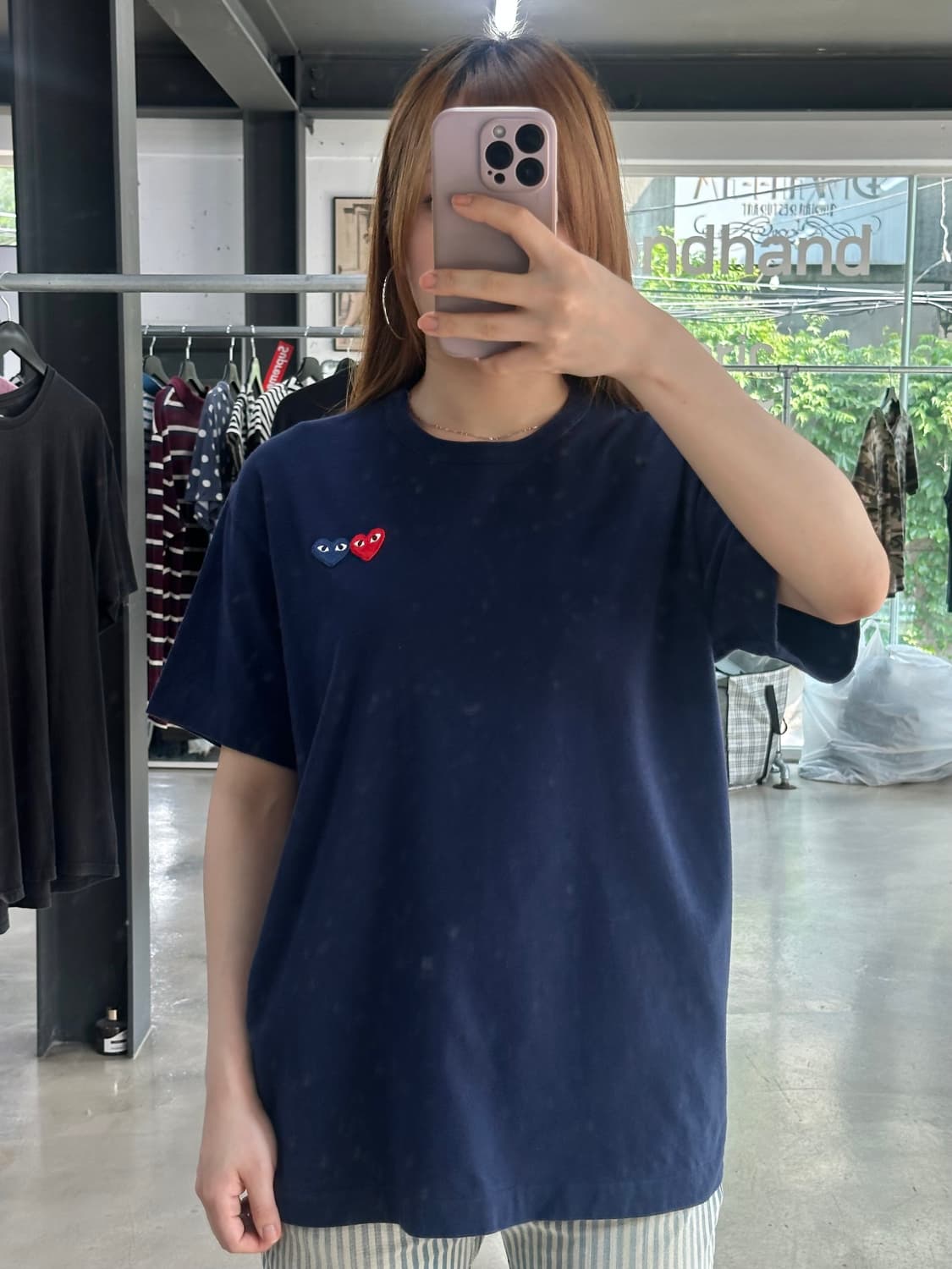 꼼데가르송 플레이 더블하트 반팔티 네이비 상품이미지2